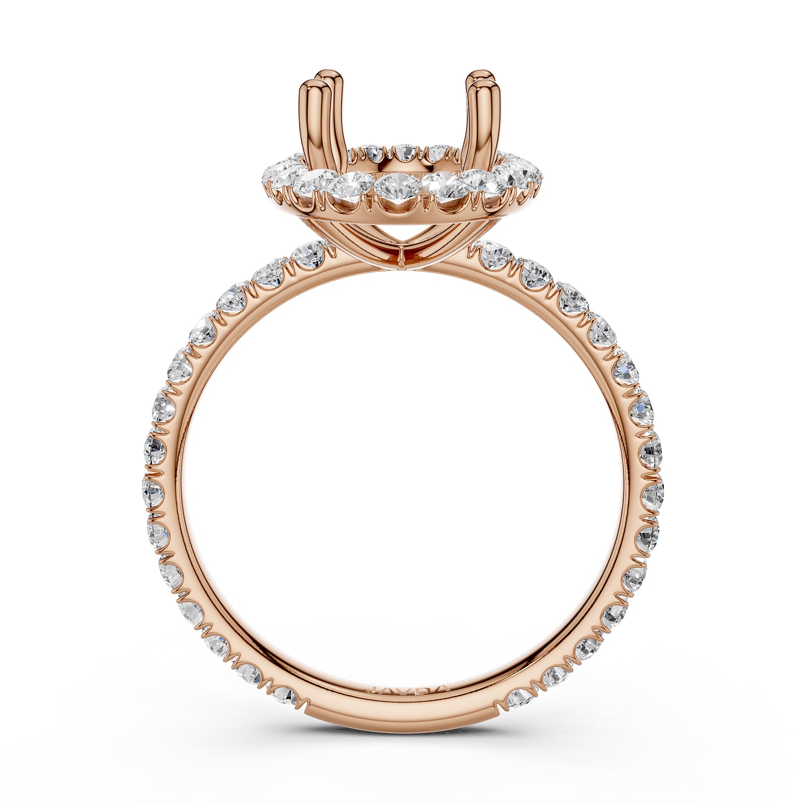 French Pave Set Halo Semi Mount Lab Grown Diamond Engagement Ring 0.59Ct.