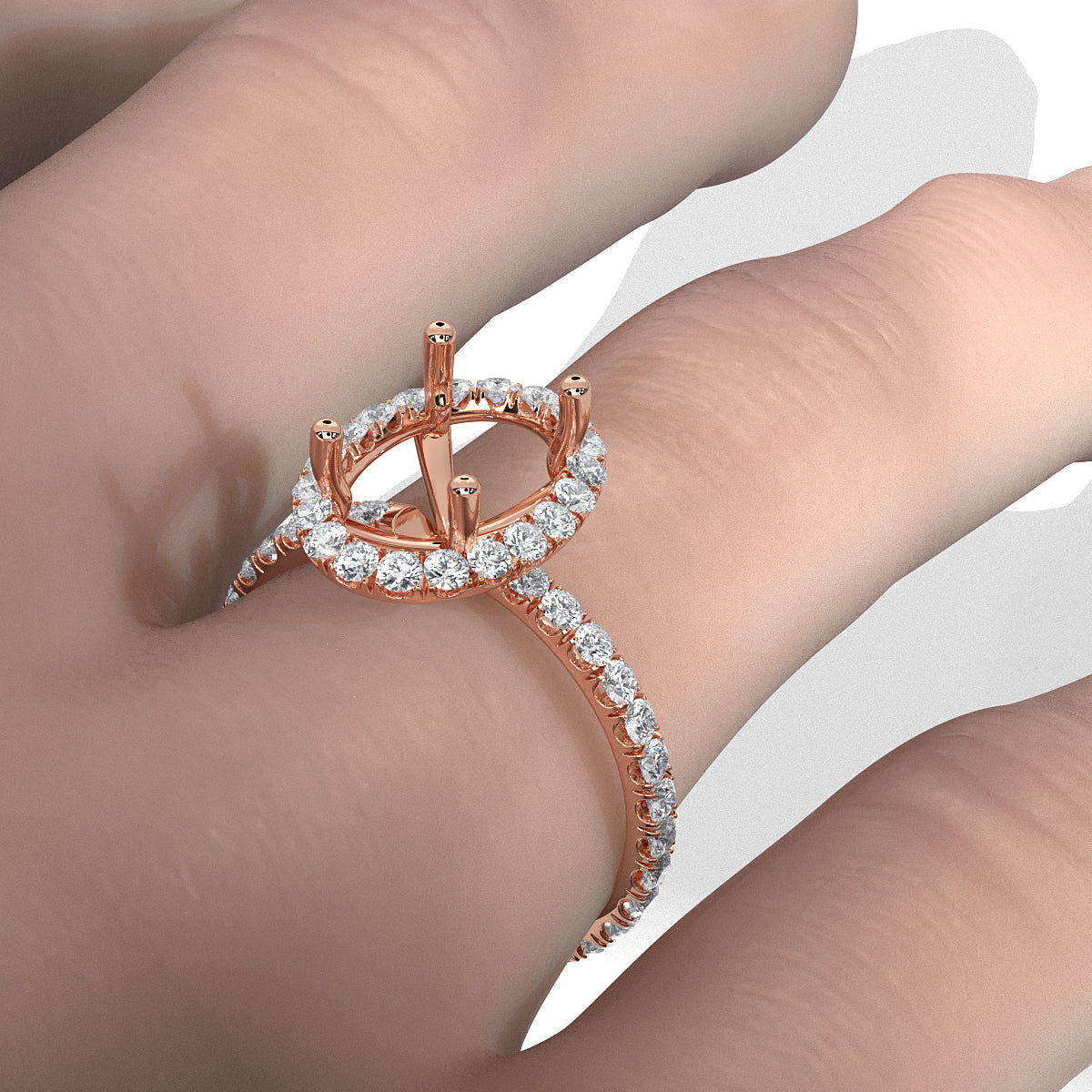 French Pave Set Halo Semi Mount Lab Grown Diamond Engagement Ring 0.59Ct.