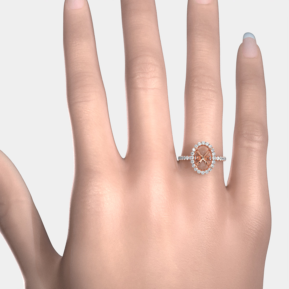 French Pave Set Halo Semi Mount Lab Grown Diamond Engagement Ring 0.59Ct.