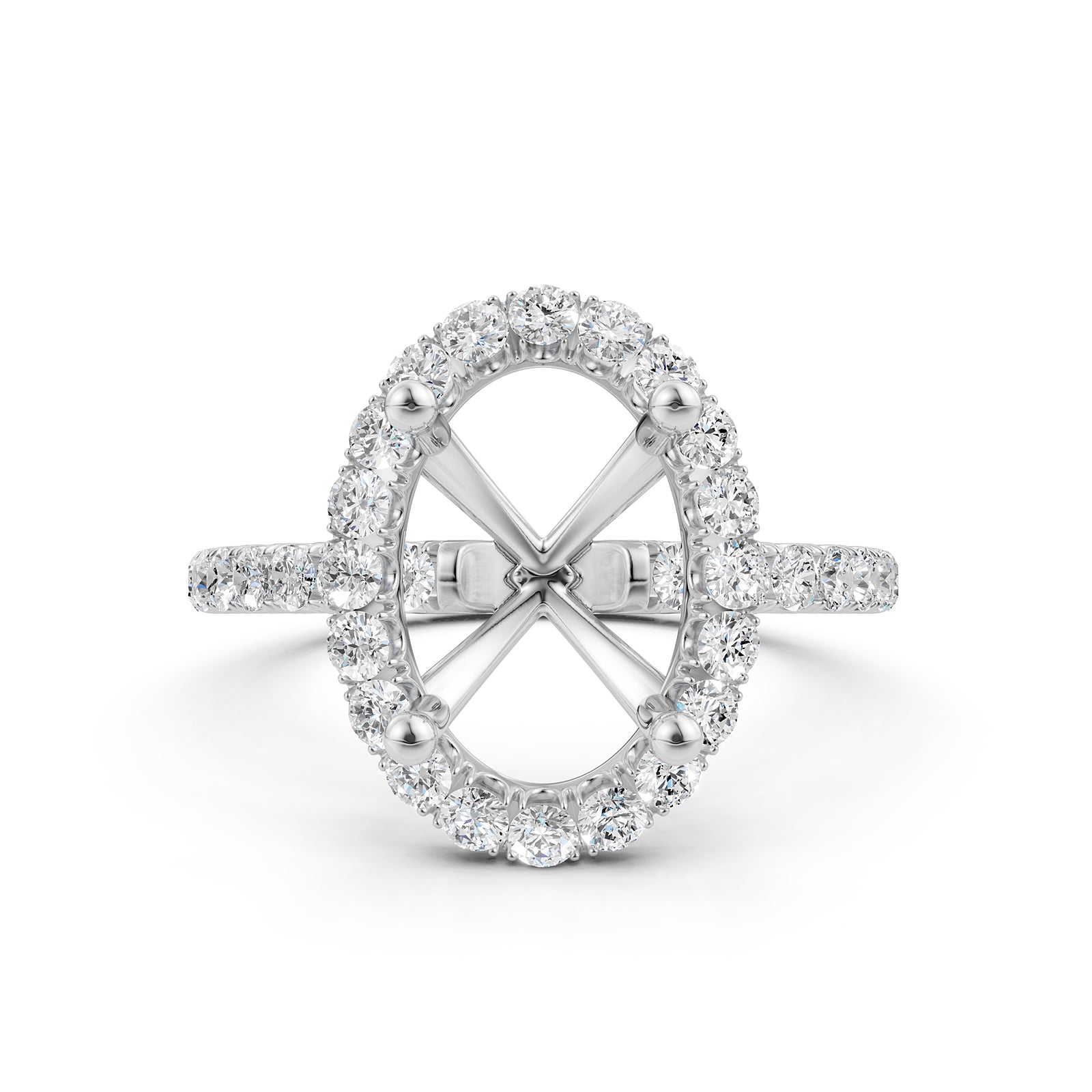 French Pave Set Halo Semi Mount Lab Grown Diamond Engagement Ring 0.59Ct.