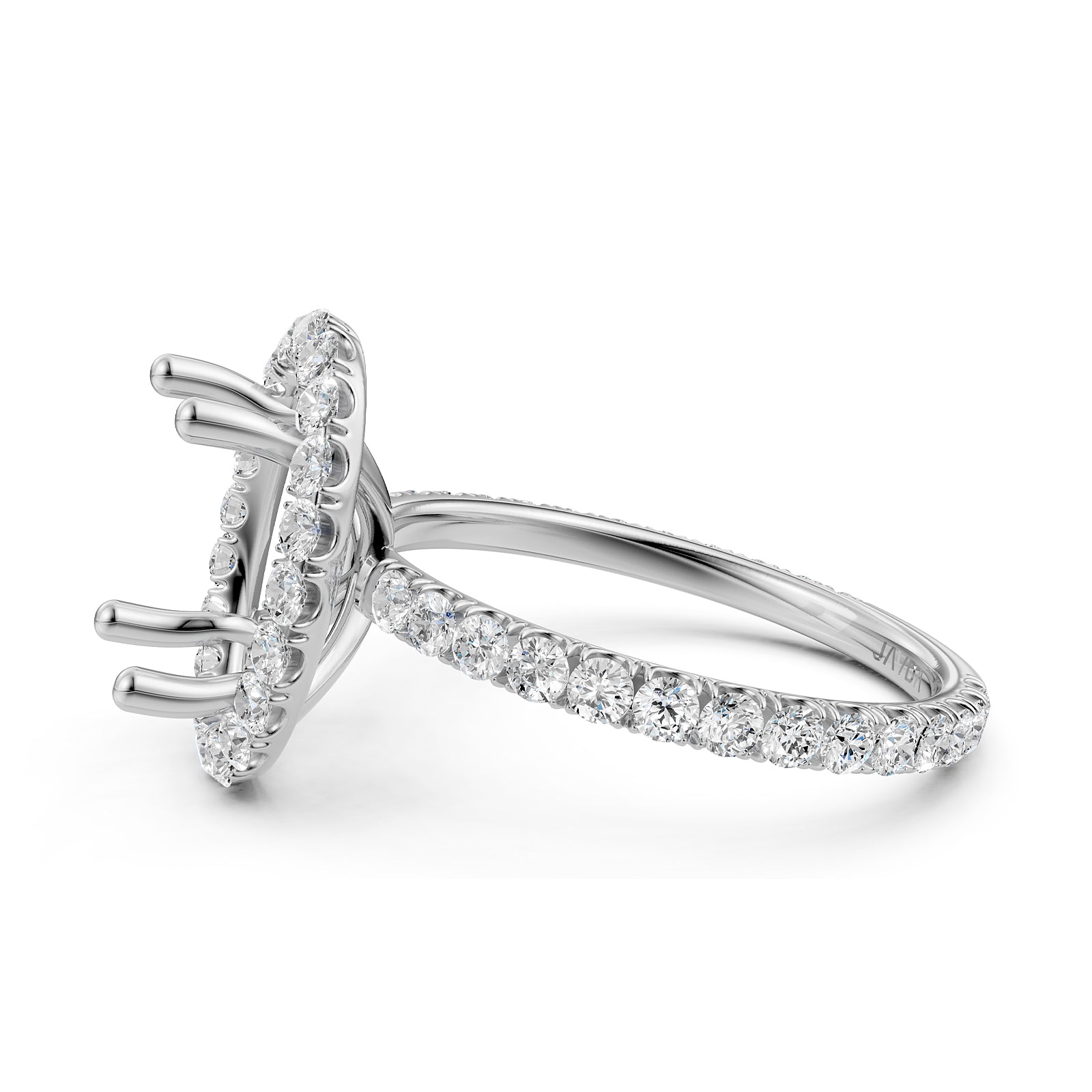 French Pave Set Halo Semi Mount Lab Grown Diamond Engagement Ring 0.59Ct.