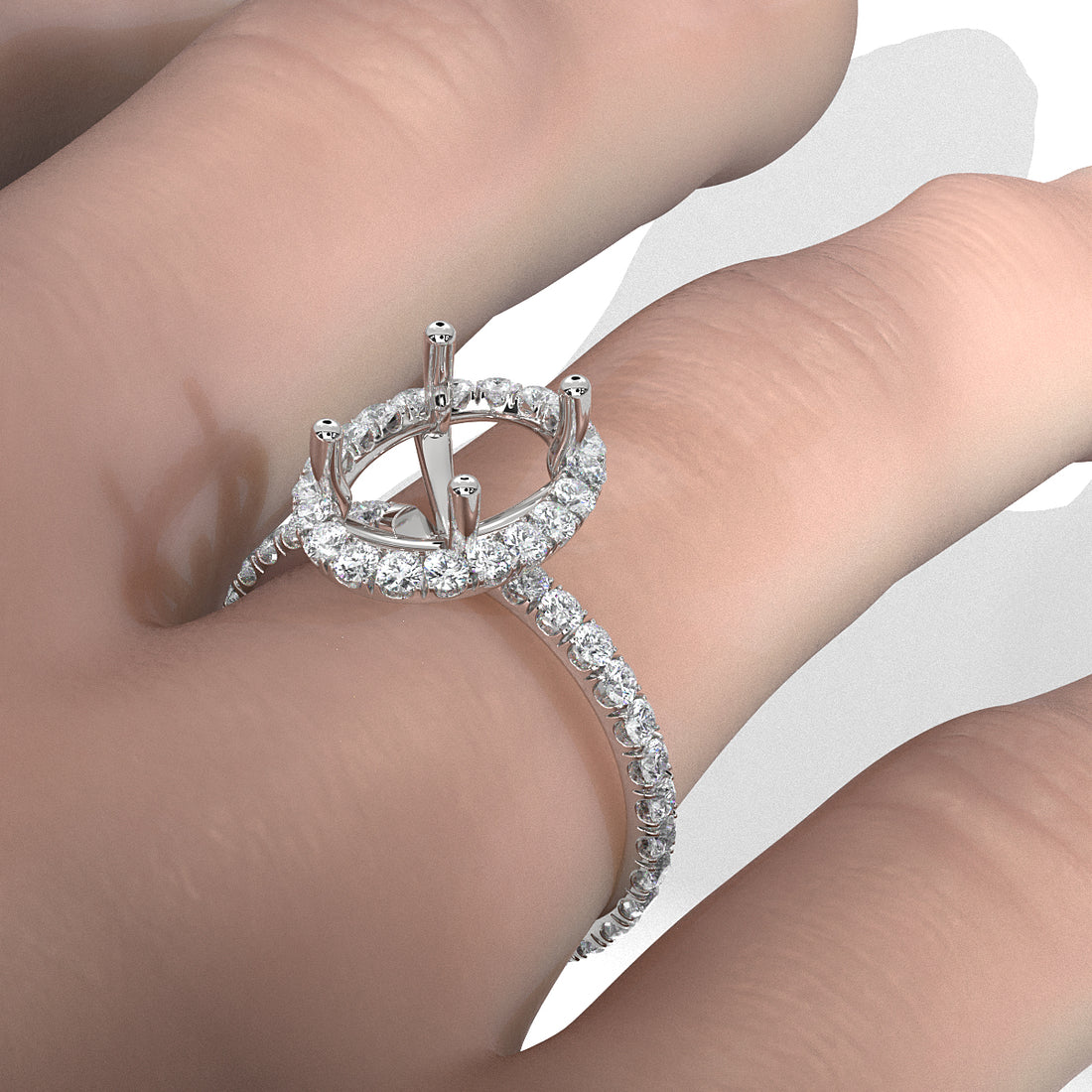 French Pave Set Halo Semi Mount Lab Grown Diamond Engagement Ring 0.59Ct.