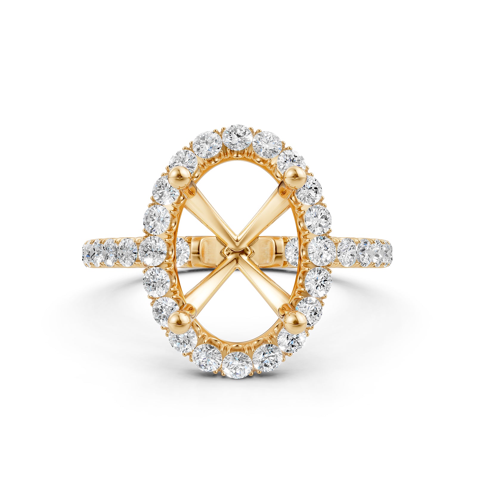 French Pave Set Halo Semi Mount Lab Grown Diamond Engagement Ring 0.59Ct.