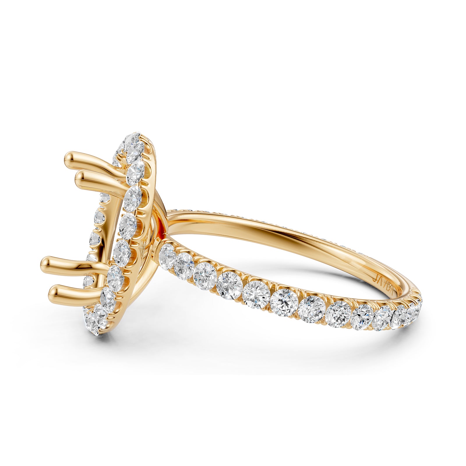 French Pave Set Halo Semi Mount Lab Grown Diamond Engagement Ring 0.59Ct.