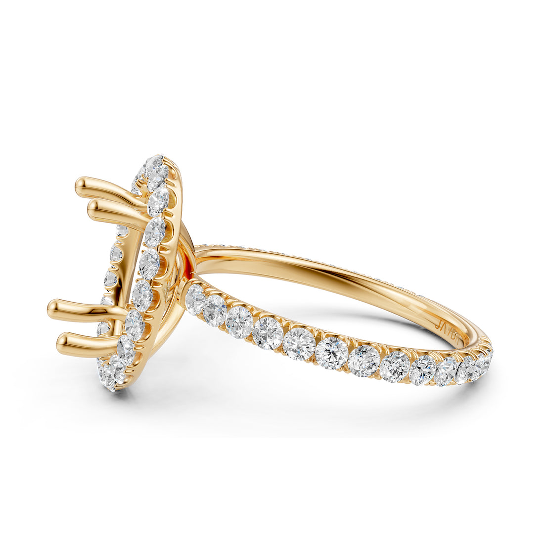 French Pave Set Halo Semi Mount Lab Grown Diamond Engagement Ring 0.59Ct.