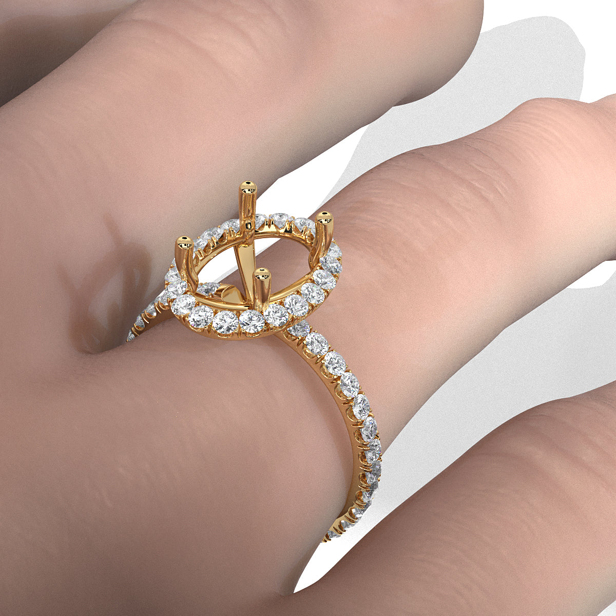 French Pave Set Halo Semi Mount Lab Grown Diamond Engagement Ring 0.59Ct.