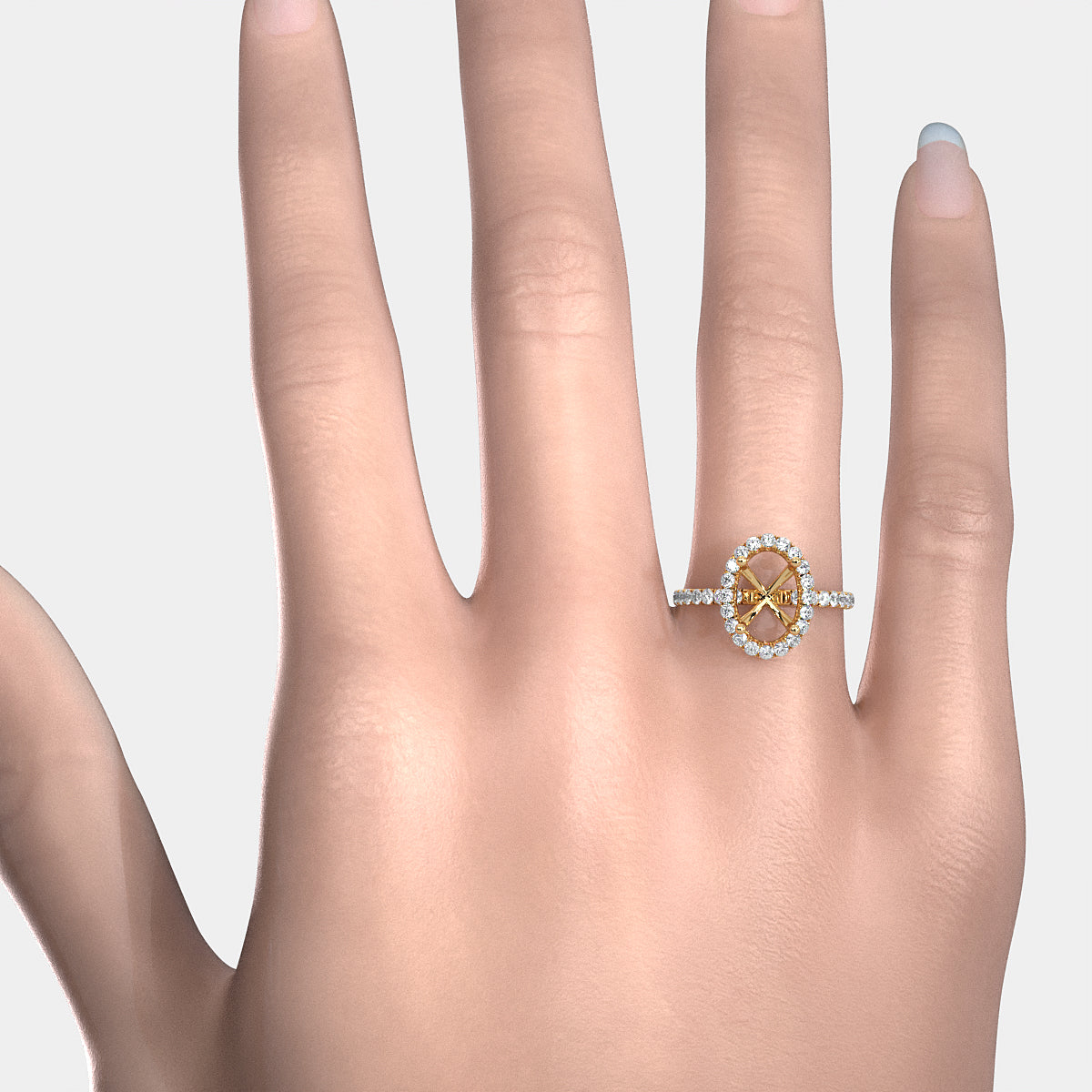 French Pave Set Halo Semi Mount Lab Grown Diamond Engagement Ring 0.59Ct.