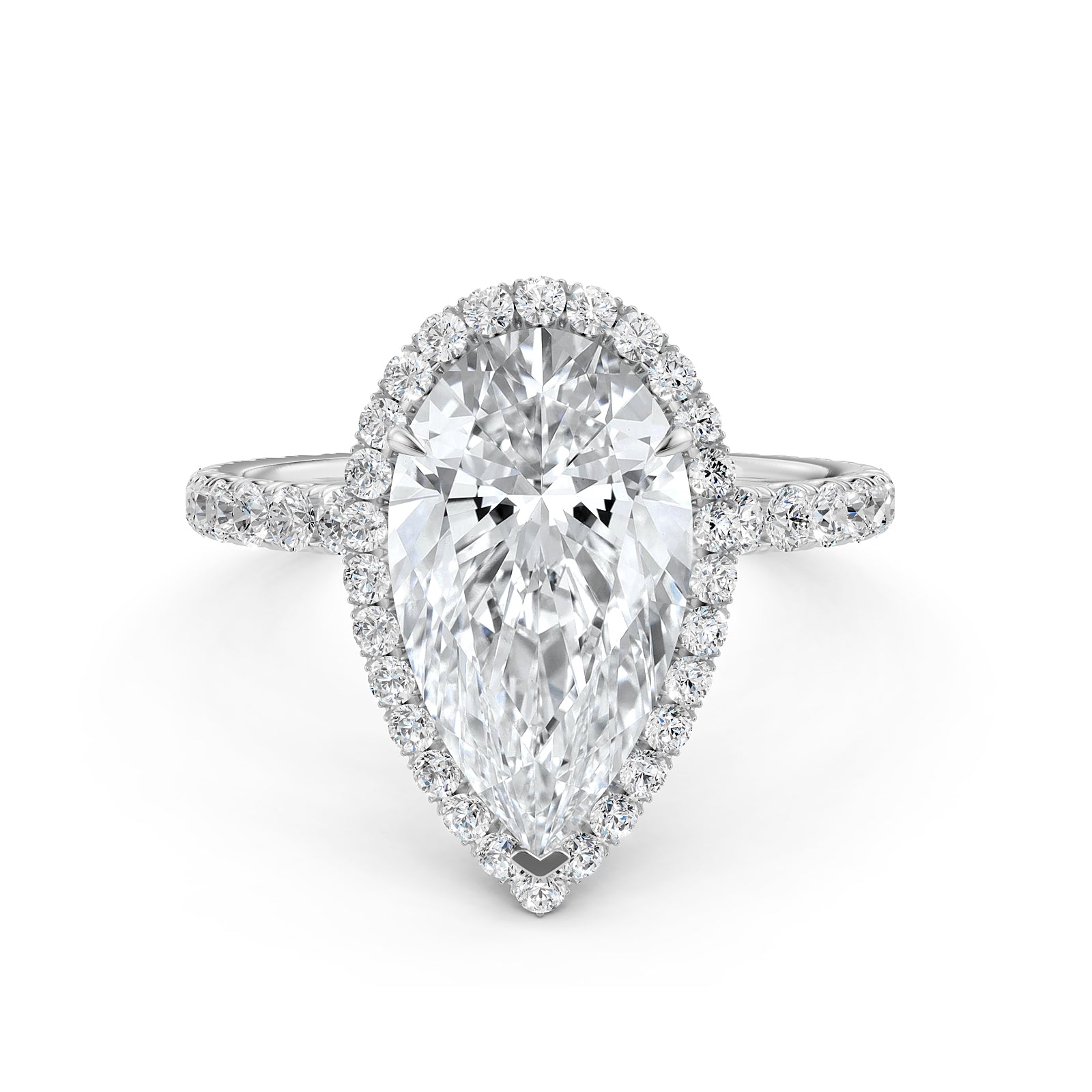 French U Cut Pave Set Pear Halo Lab Grown Diamond Engagement Ring
