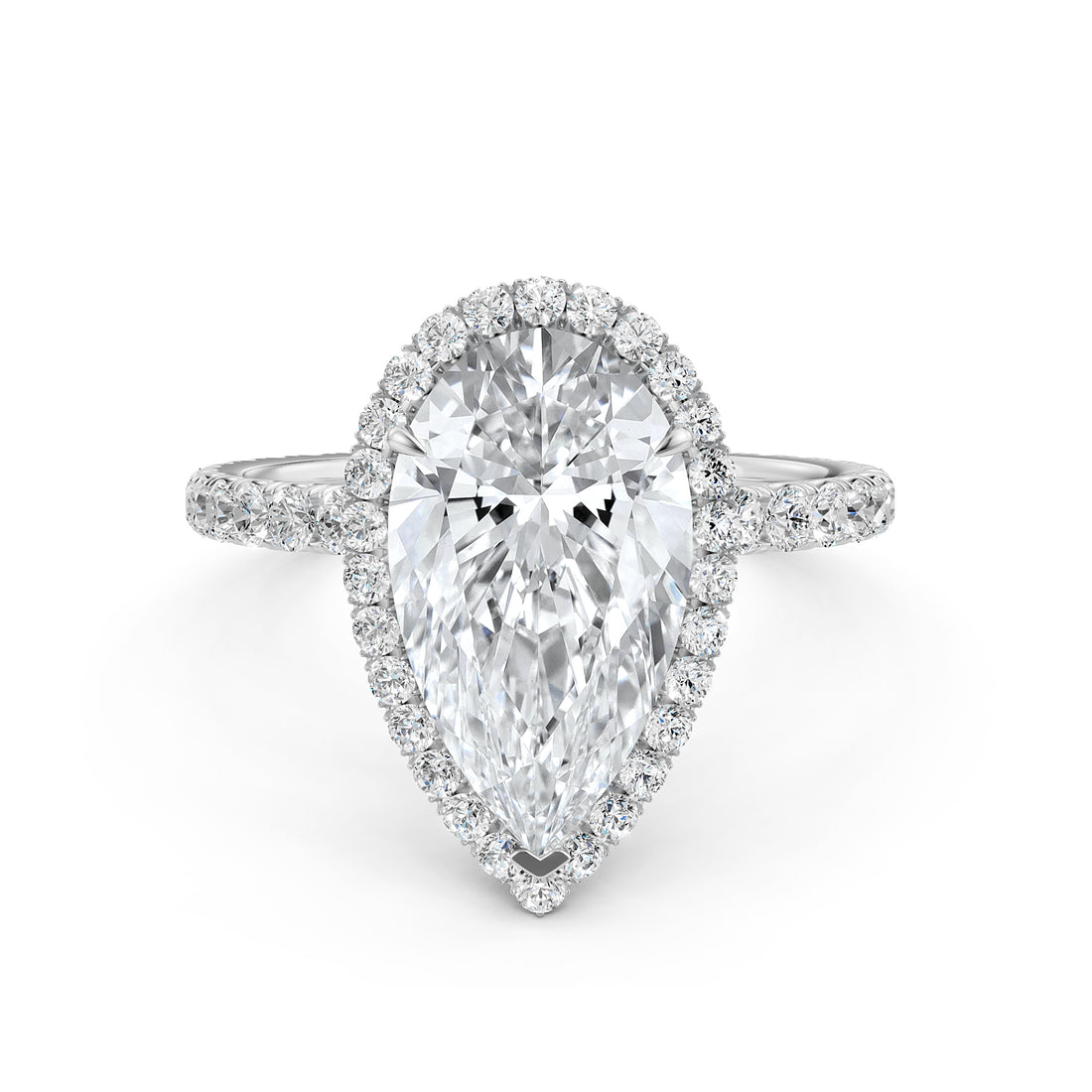 French U Cut Pave Set Pear Halo Lab Grown Diamond Engagement Ring