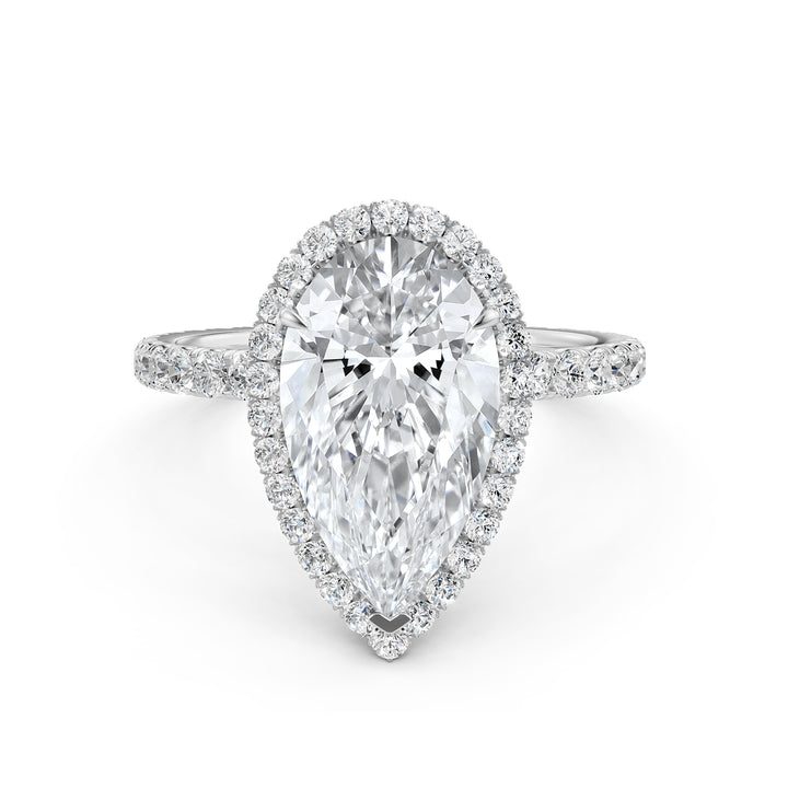 French U Cut Pave Set Pear Halo Lab Grown Diamond Engagement Ring