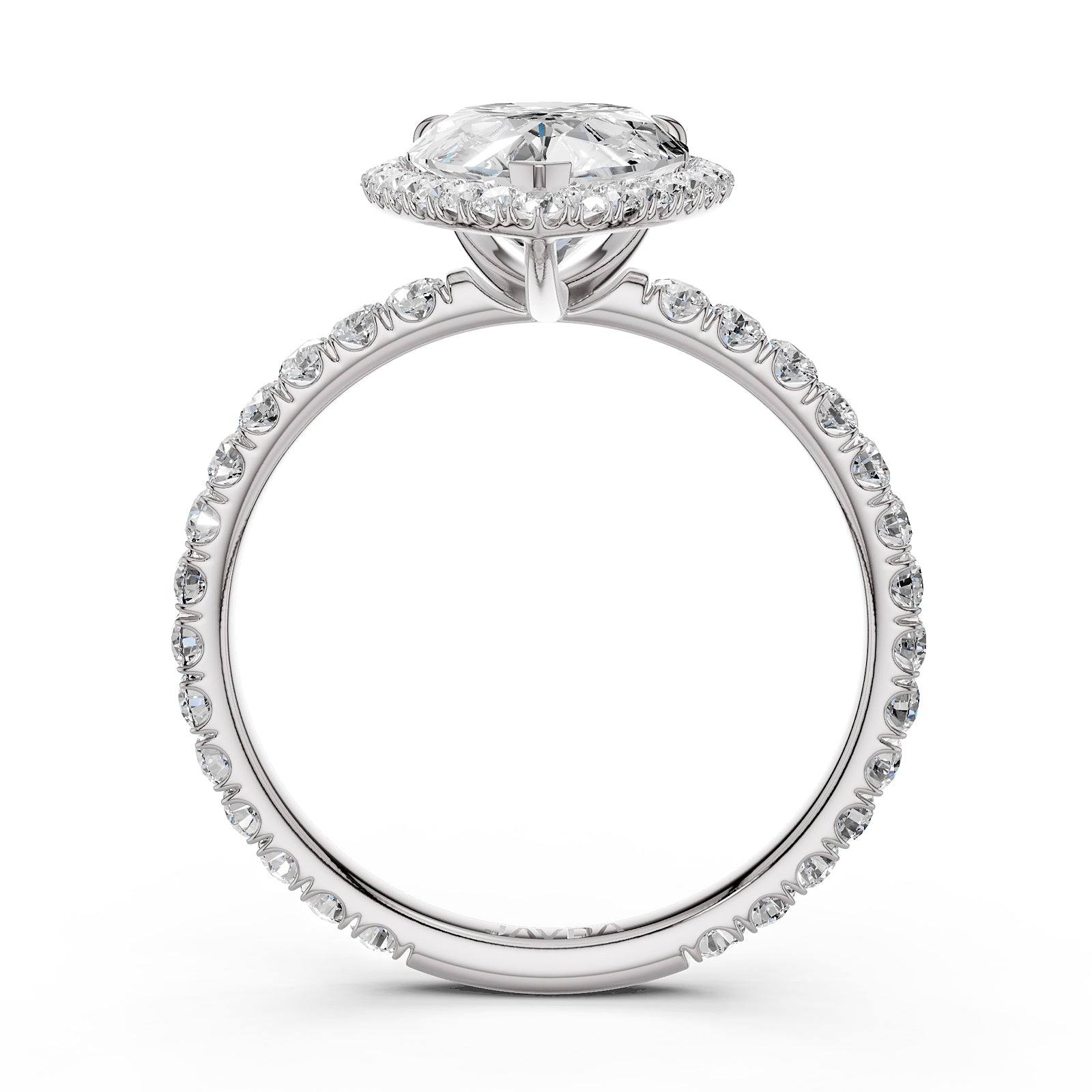 French U Cut Pave Set Pear Halo Lab Grown Diamond Engagement Ring