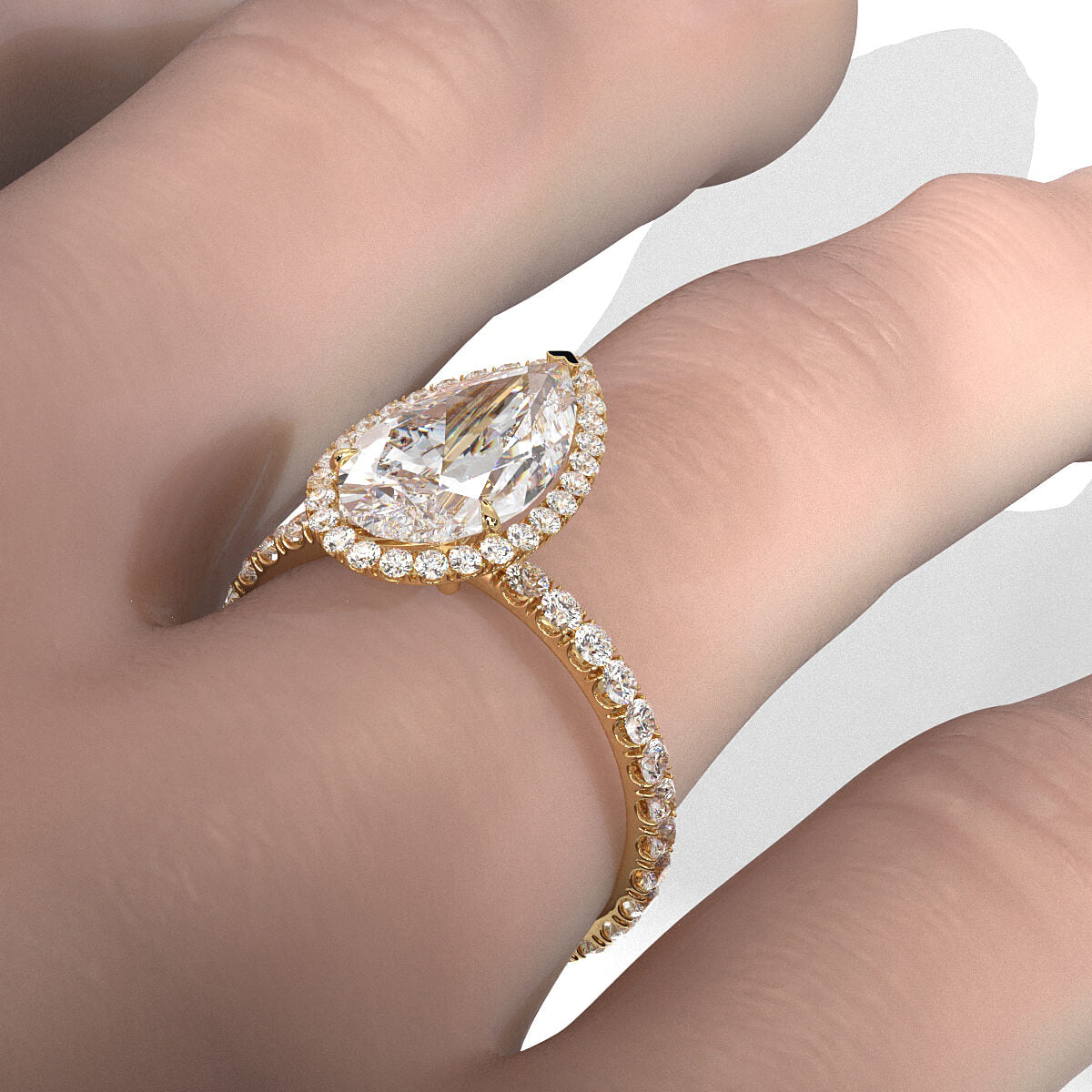 French Pave Set Halo Lab Grown Diamond Engagement Ring 2.59 Ctw.