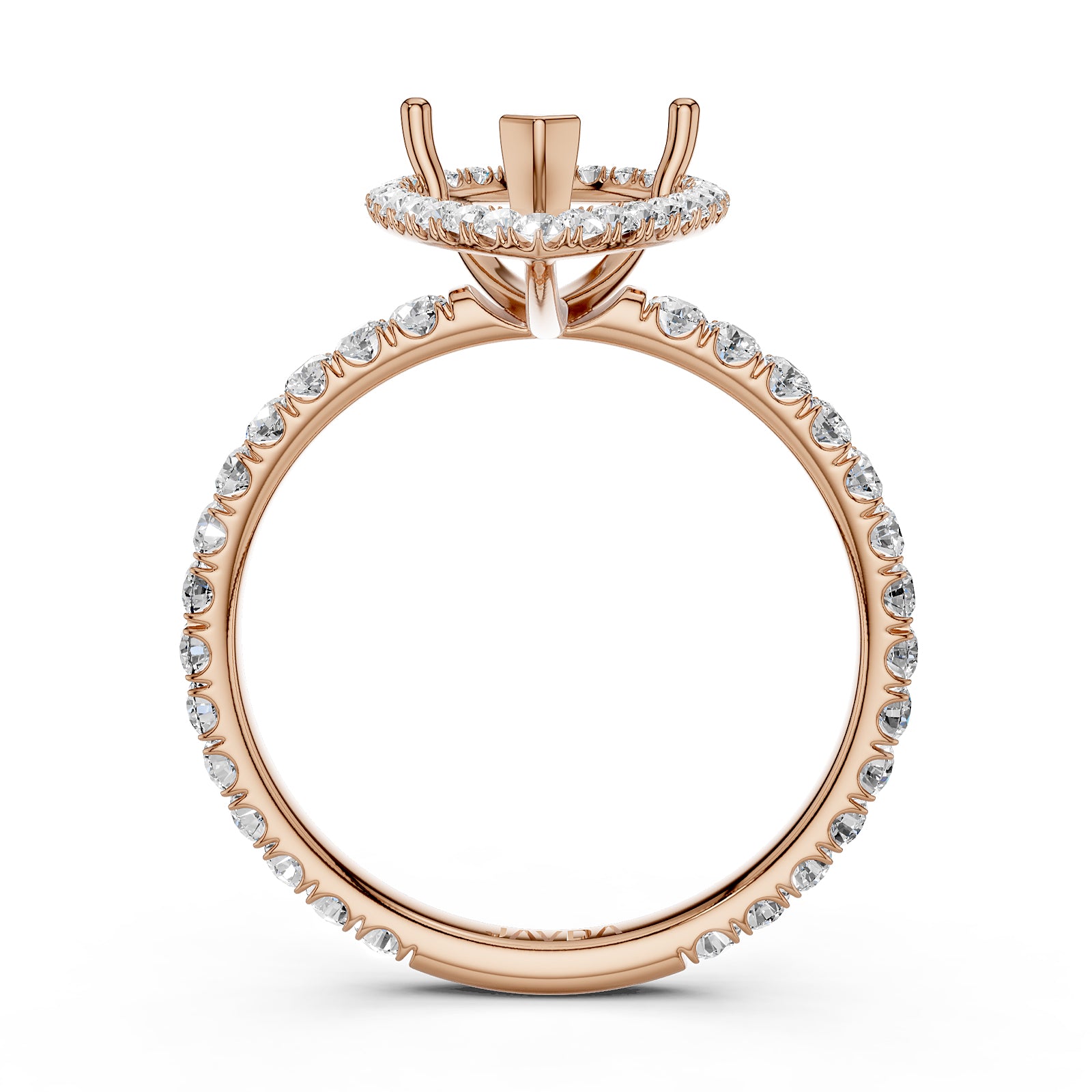 French Pave Set Halo Semi Mount Lab Grown Diamond Engagement Ring 0.59Ct.