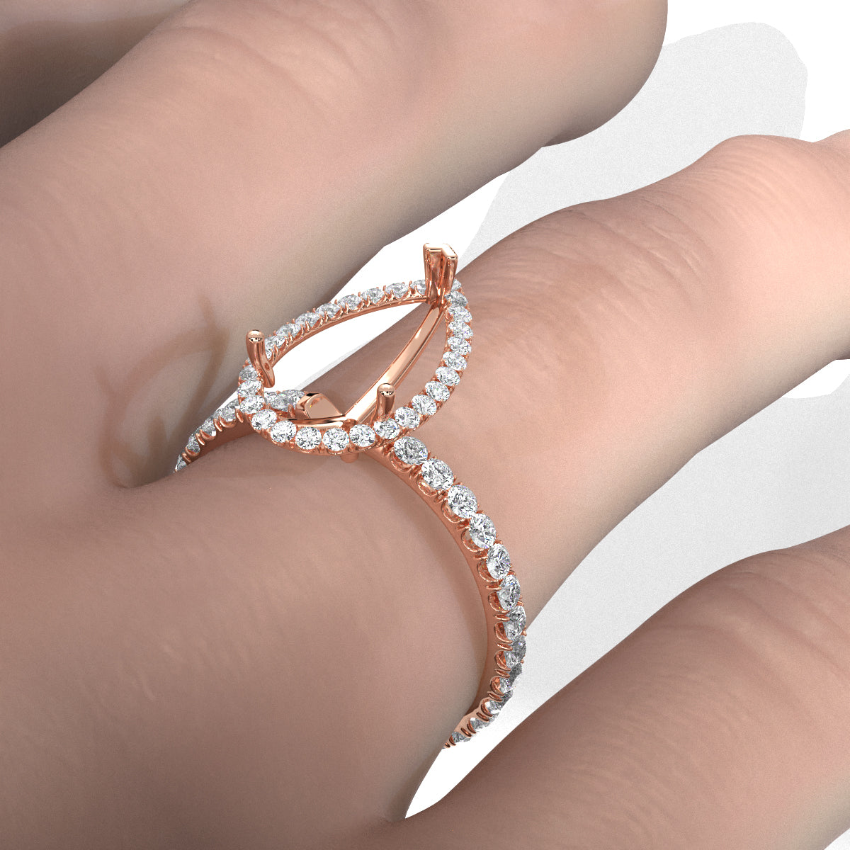 French Pave Set Halo Semi Mount Lab Grown Diamond Engagement Ring 0.59Ct.