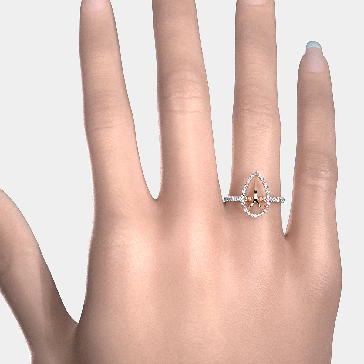 French Pave Set Halo Semi Mount Lab Grown Diamond Engagement Ring 0.59Ct.