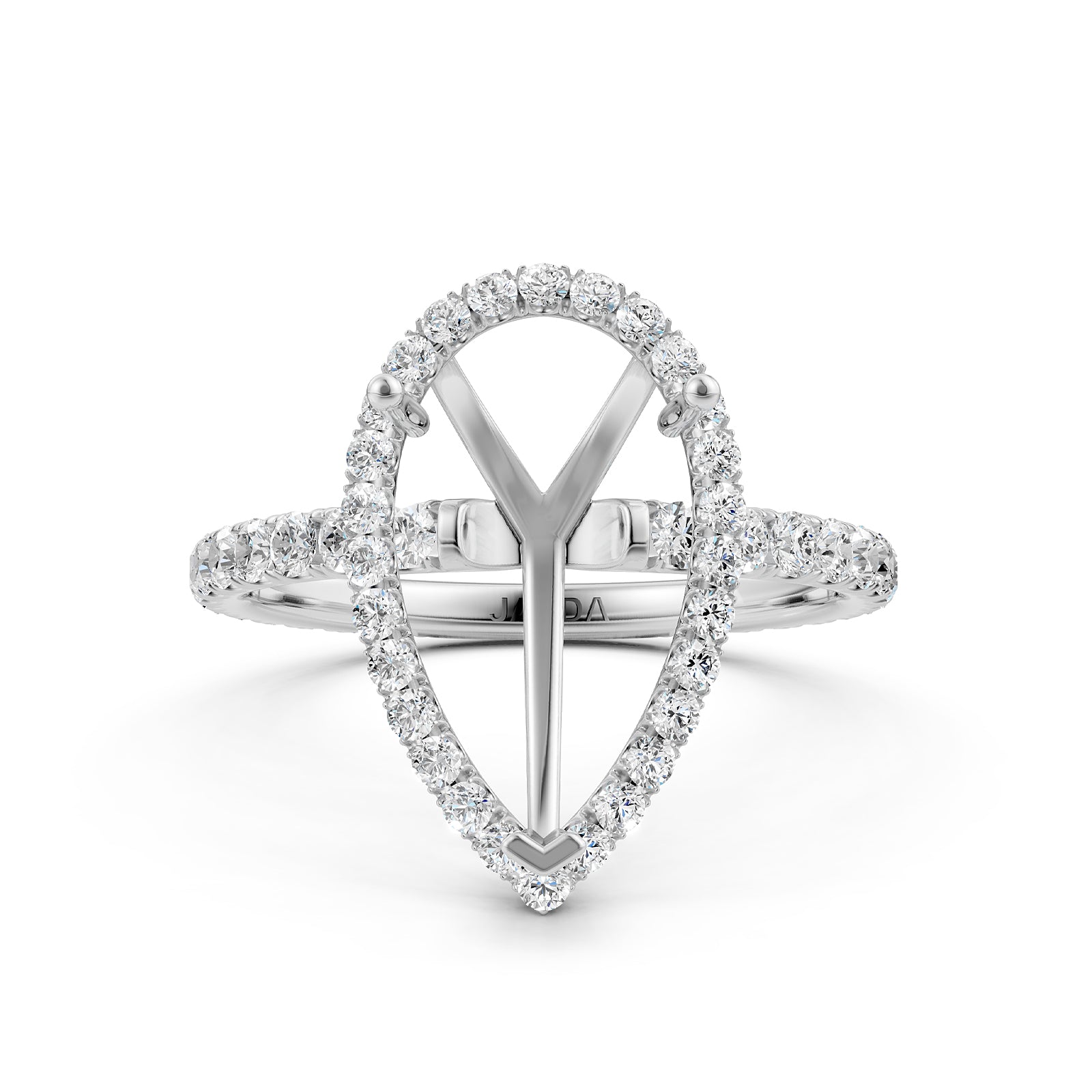 French Pave Set Halo Semi Mount Lab Grown Diamond Engagement Ring 0.59Ct.