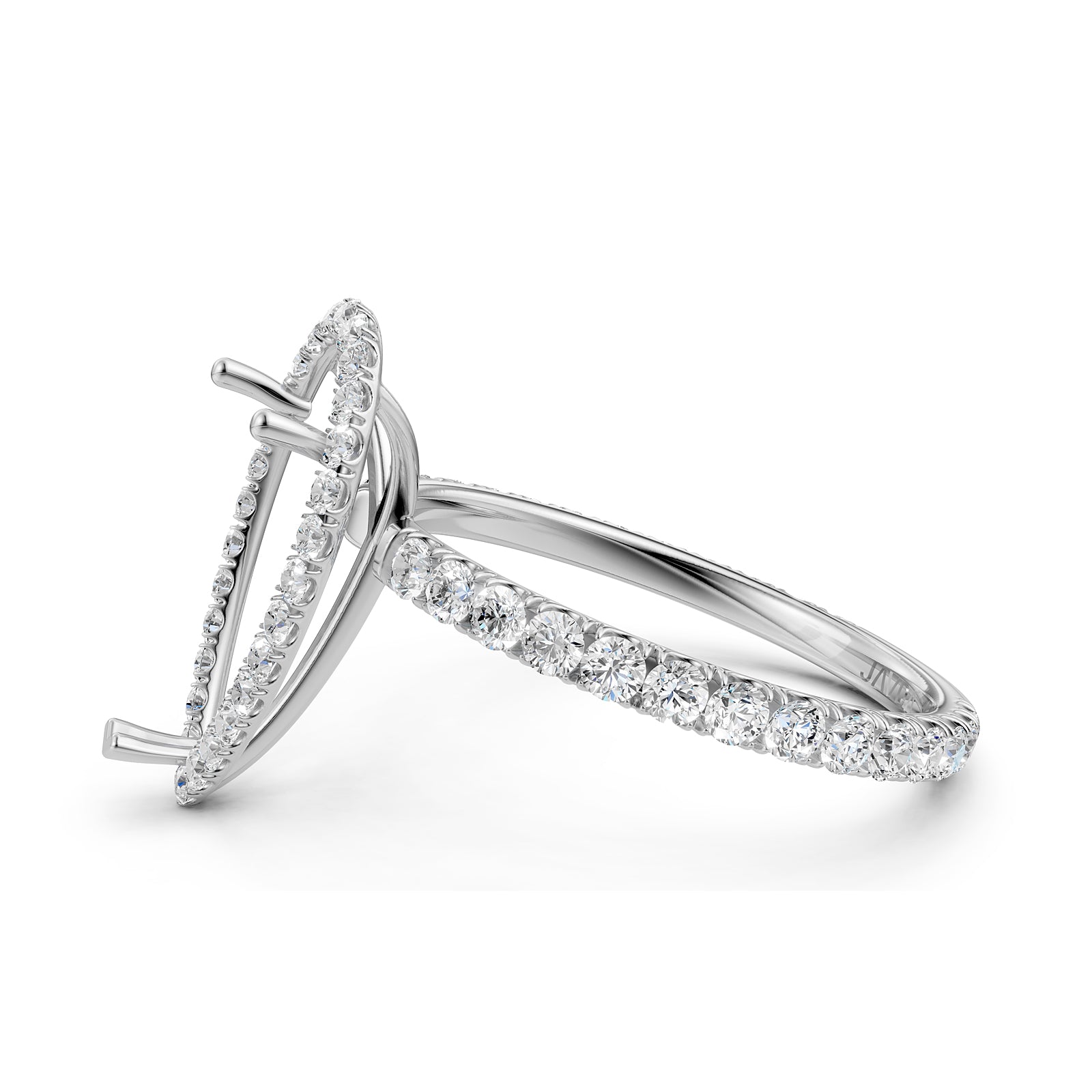 French Pave Set Halo Semi Mount Lab Grown Diamond Engagement Ring 0.59Ct.