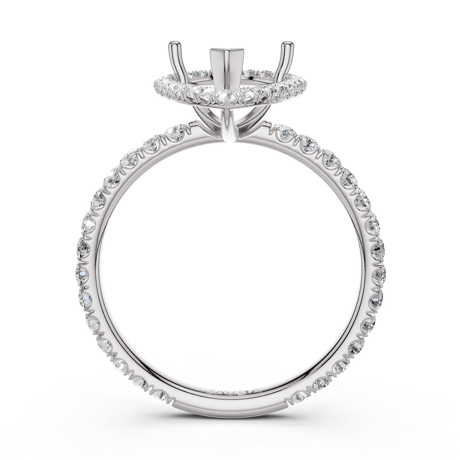 French Pave Set Halo Semi Mount Lab Grown Diamond Engagement Ring 0.59Ct.