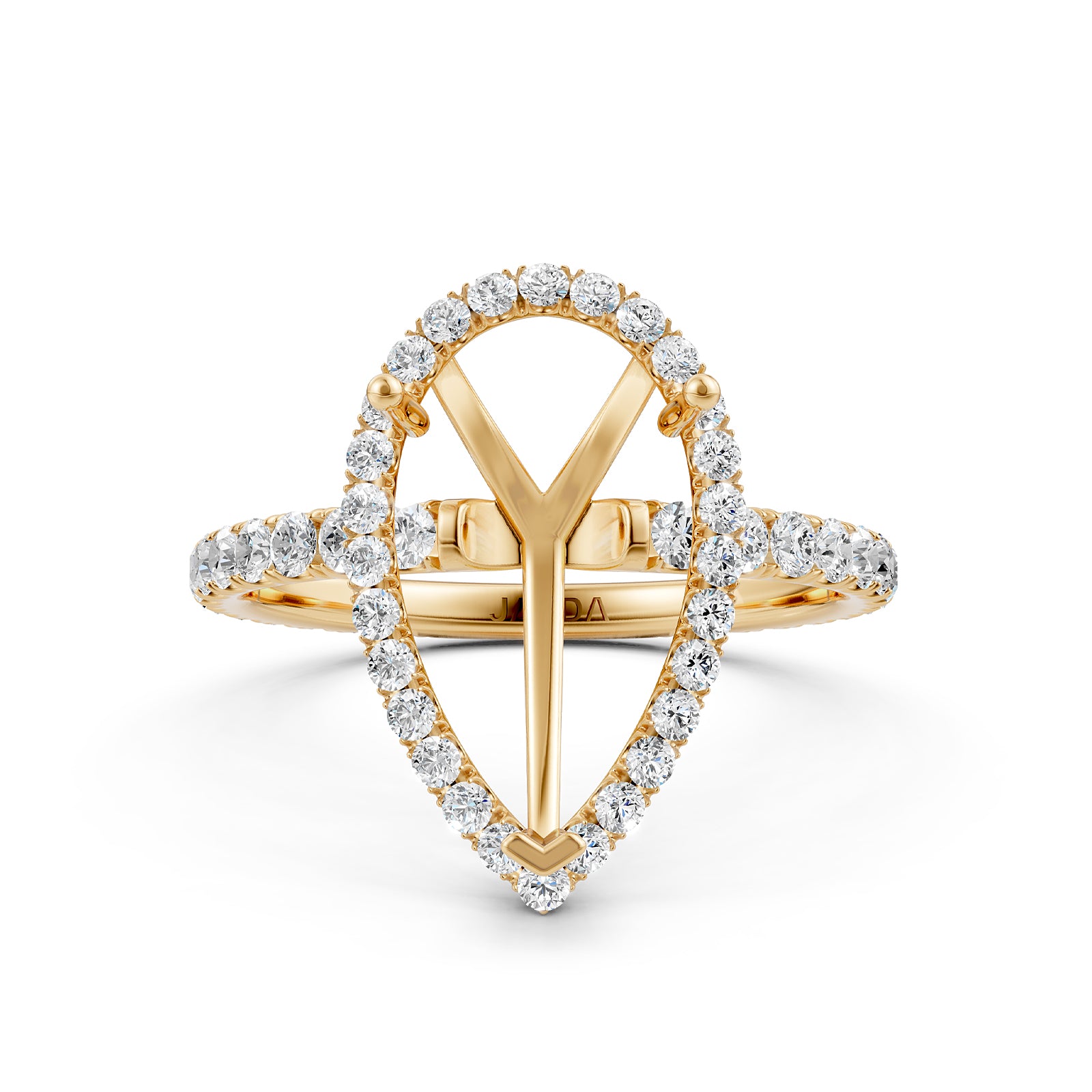 French Pave Set Halo Semi Mount Lab Grown Diamond Engagement Ring 0.59Ct.