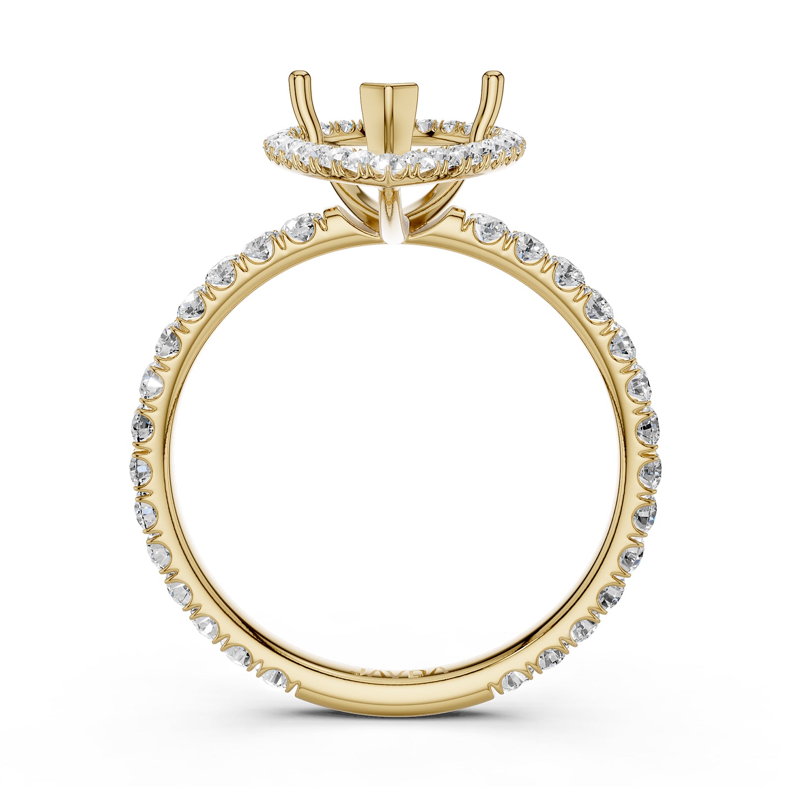 French Pave Set Halo Semi Mount Lab Grown Diamond Engagement Ring 0.59Ct.