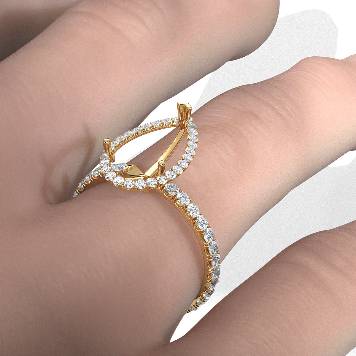 French Pave Set Halo Semi Mount Lab Grown Diamond Engagement Ring 0.59Ct.