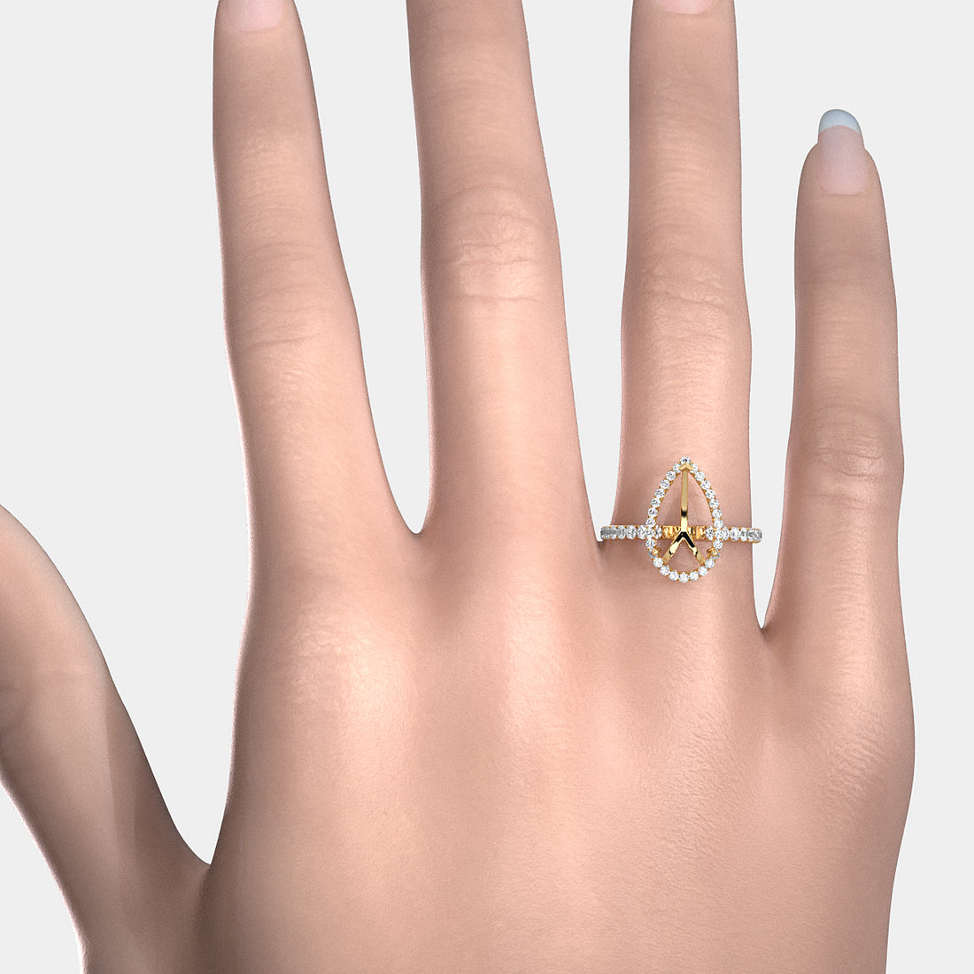 French Pave Set Halo Semi Mount Lab Grown Diamond Engagement Ring 0.59Ct.