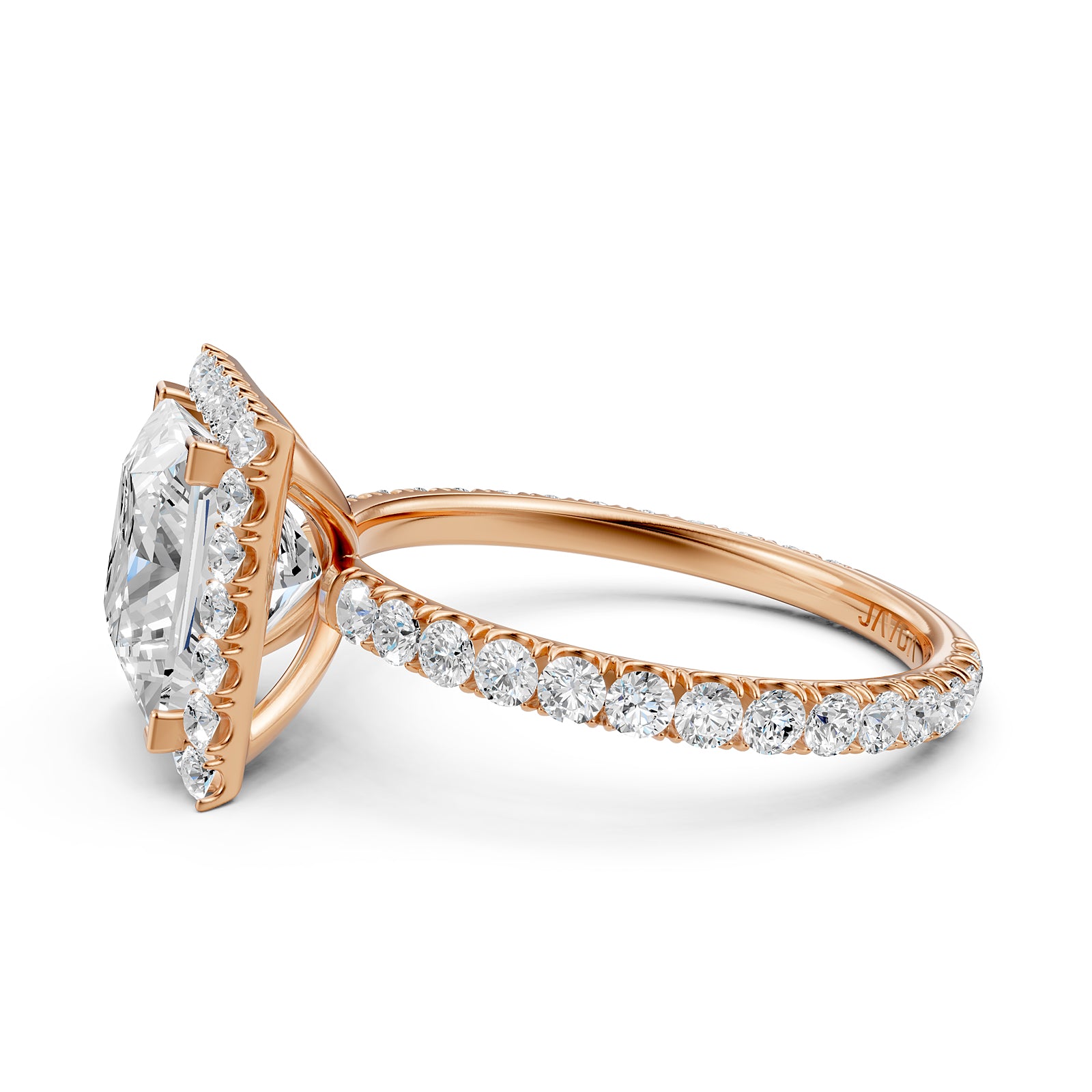 French Pave Set Halo Lab Grown Diamond Engagement Ring 2.59 Ctw.