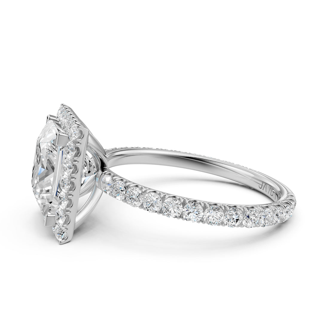 French U Cut Pave Set Princess Halo Lab Grown Diamond Engagement Ring
