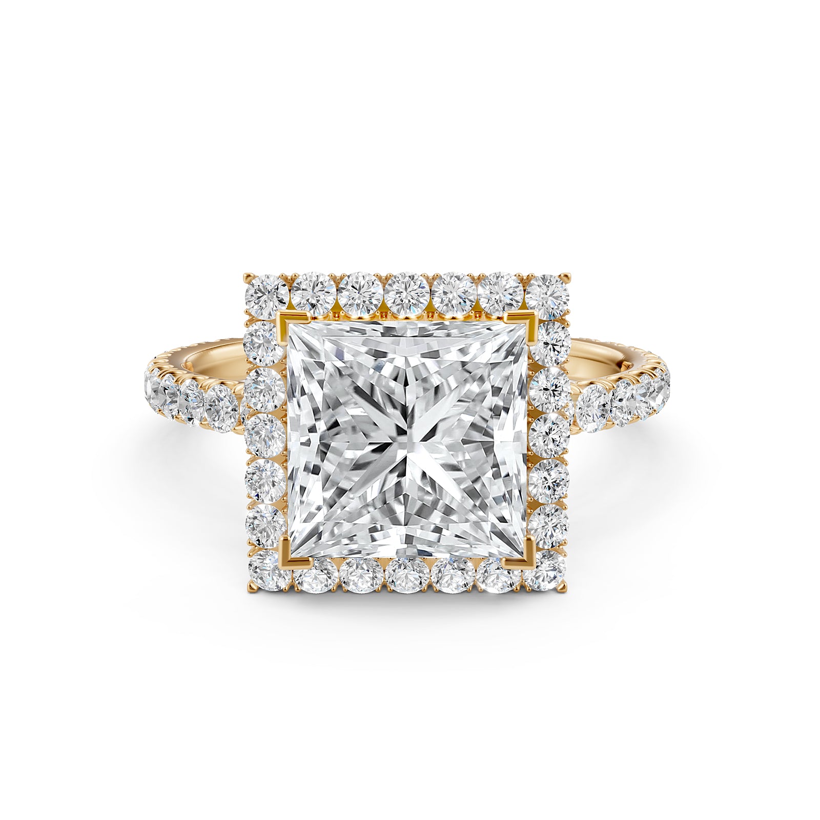 French Pave Set Halo Lab Grown Diamond Engagement Ring 2.59 Ctw.