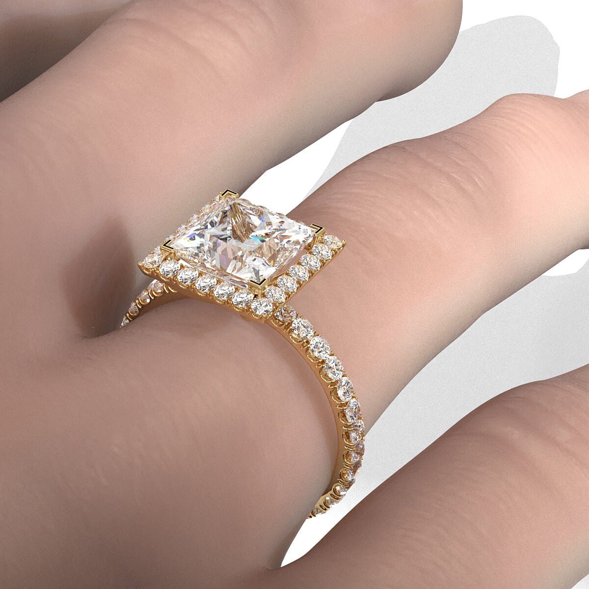 French Pave Set Halo Lab Grown Diamond Engagement Ring 2.59 Ctw.