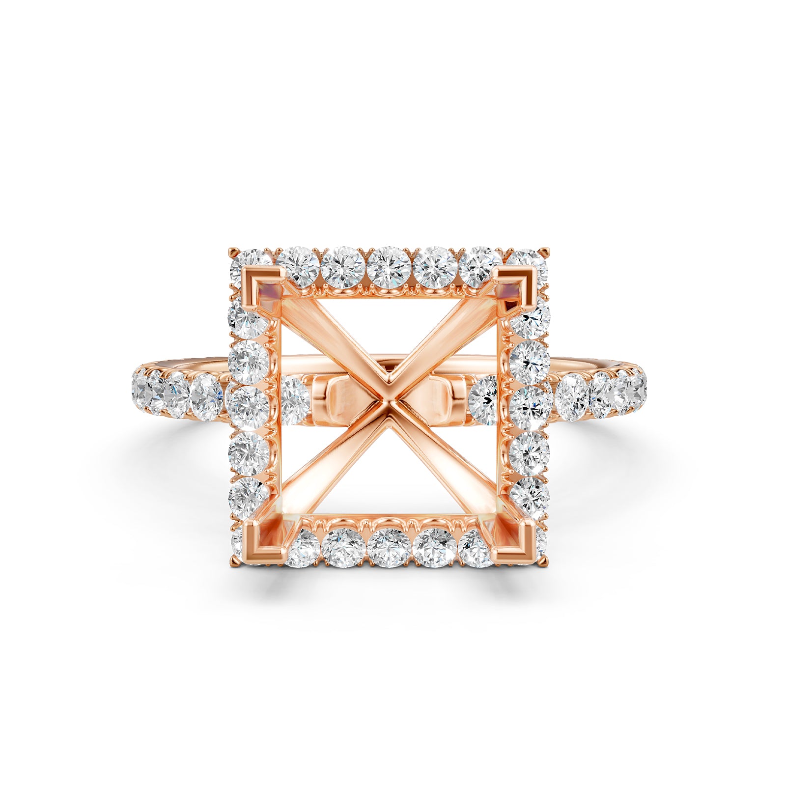 French Pave Set Halo Semi Mount Lab Grown Diamond Engagement Ring 0.59Ct.