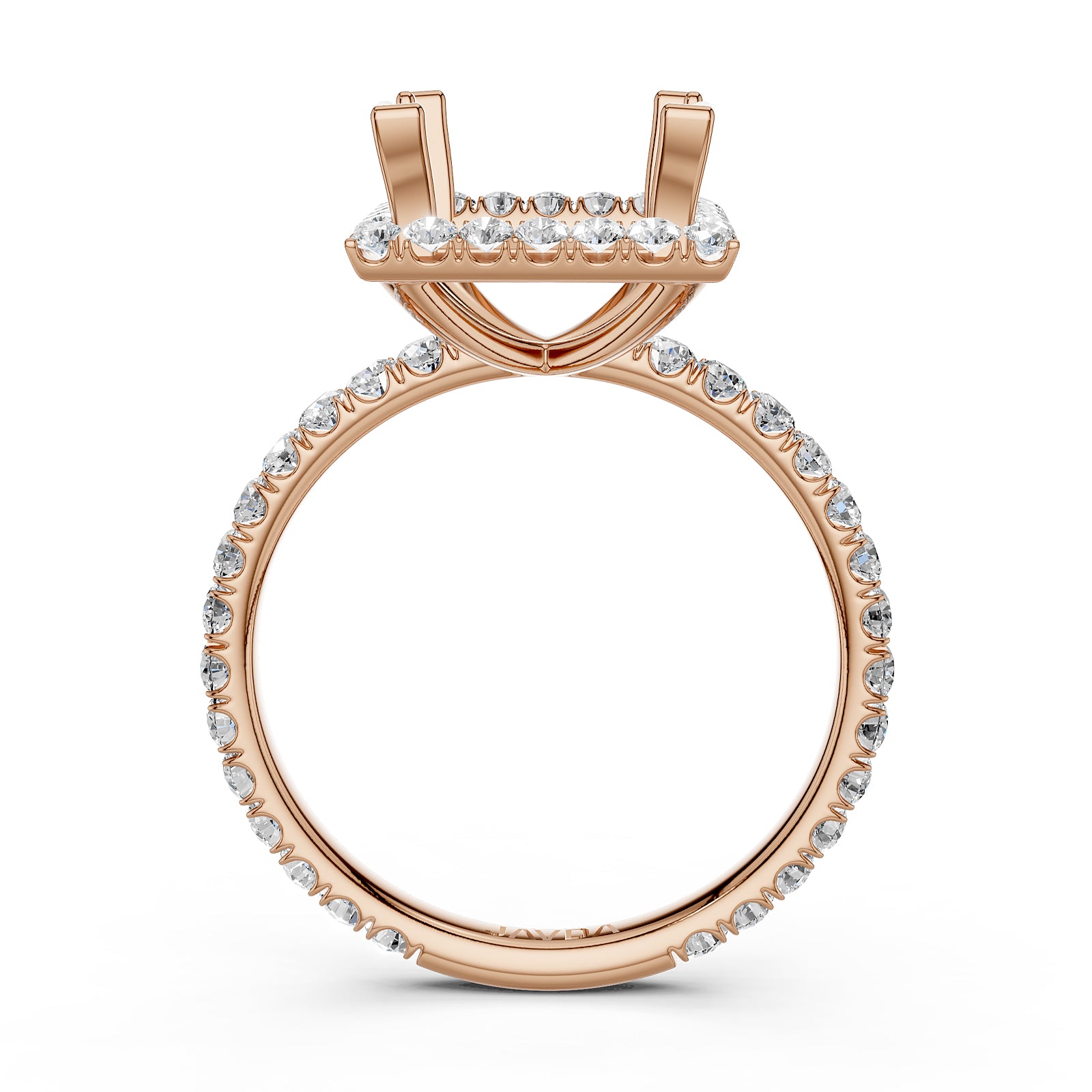 French Pave Set Halo Semi Mount Lab Grown Diamond Engagement Ring 0.59Ct.