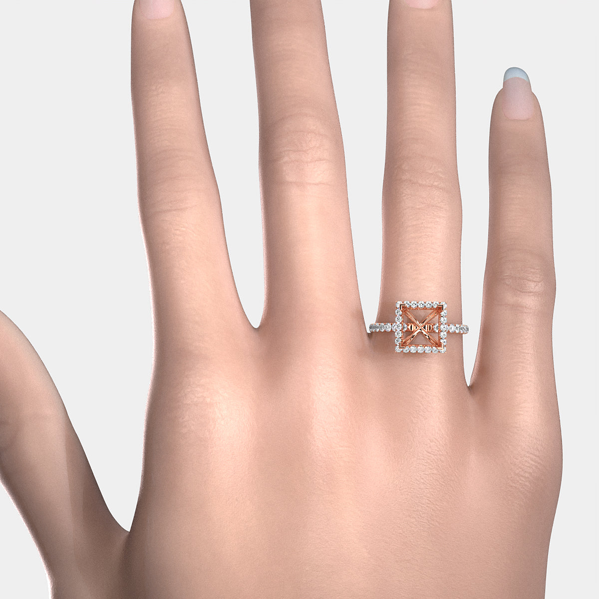 French Pave Set Halo Semi Mount Lab Grown Diamond Engagement Ring 0.59Ct.