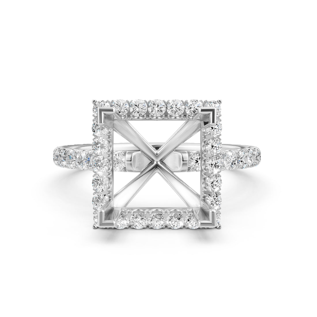 French Pave Set Halo Semi Mount Lab Grown Diamond Engagement Ring 0.59Ct.