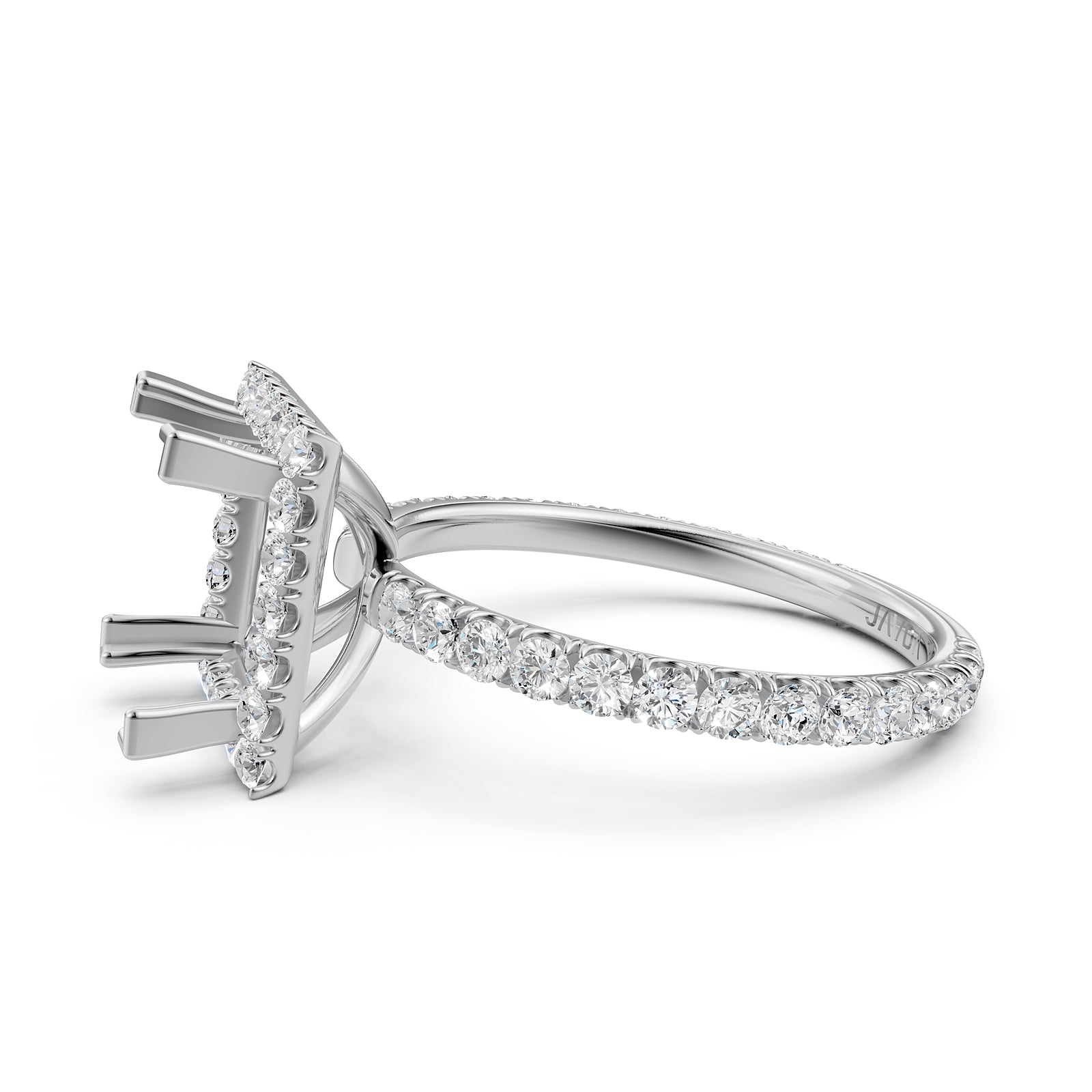 French Pave Set Halo Semi Mount Lab Grown Diamond Engagement Ring 0.59Ct.