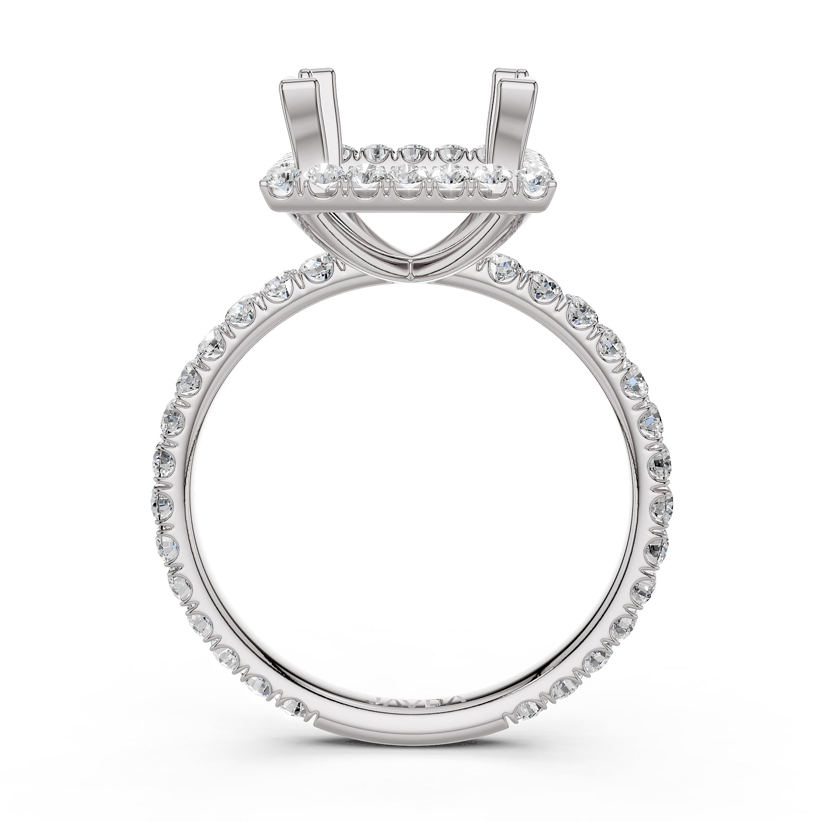 French Pave Set Halo Semi Mount Lab Grown Diamond Engagement Ring 0.59Ct.