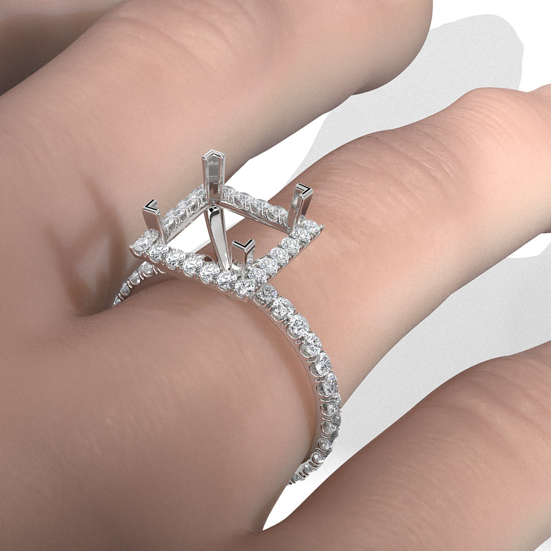 French Pave Set Halo Semi Mount Lab Grown Diamond Engagement Ring 0.59Ct.