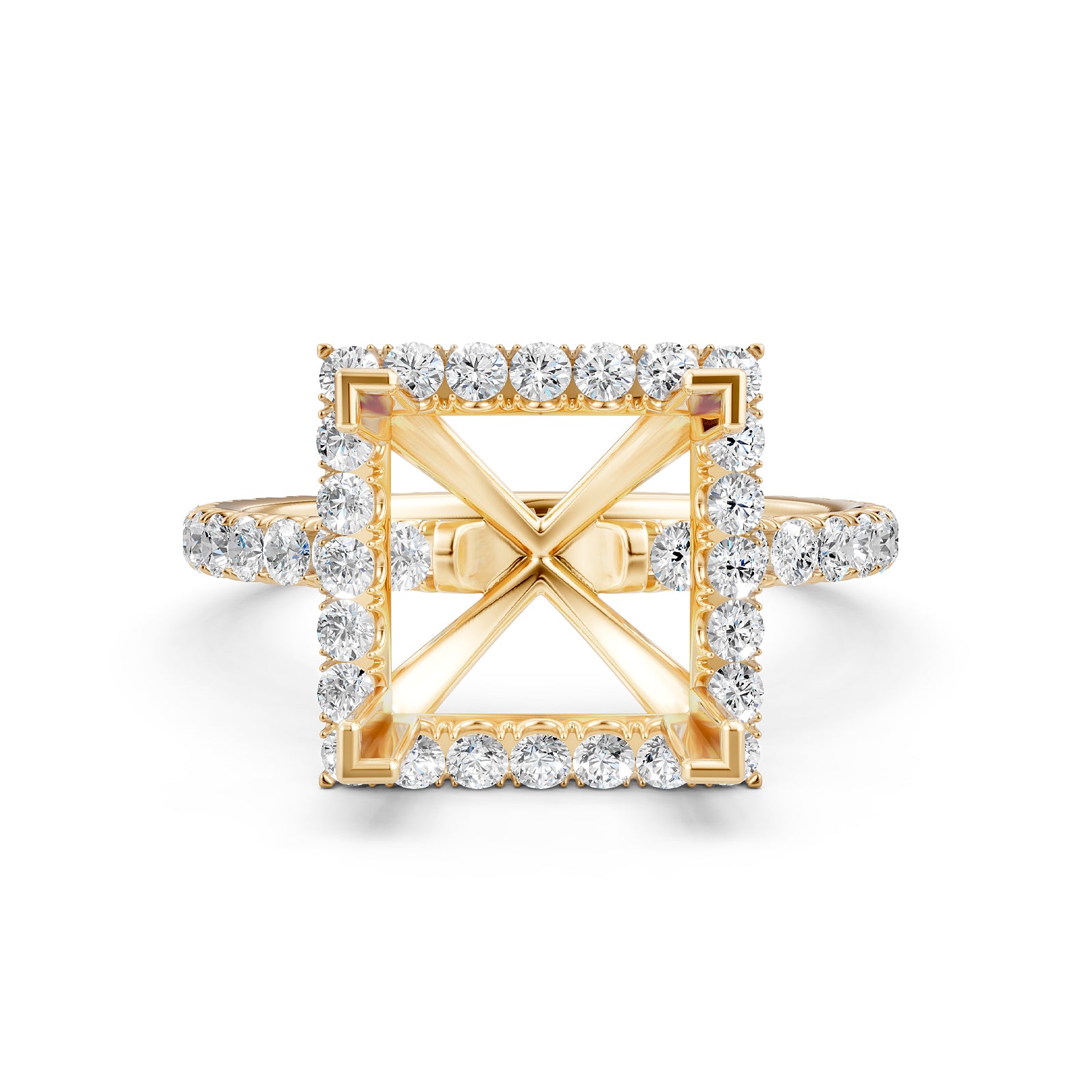 French Pave Set Halo Semi Mount Lab Grown Diamond Engagement Ring 0.59Ct.