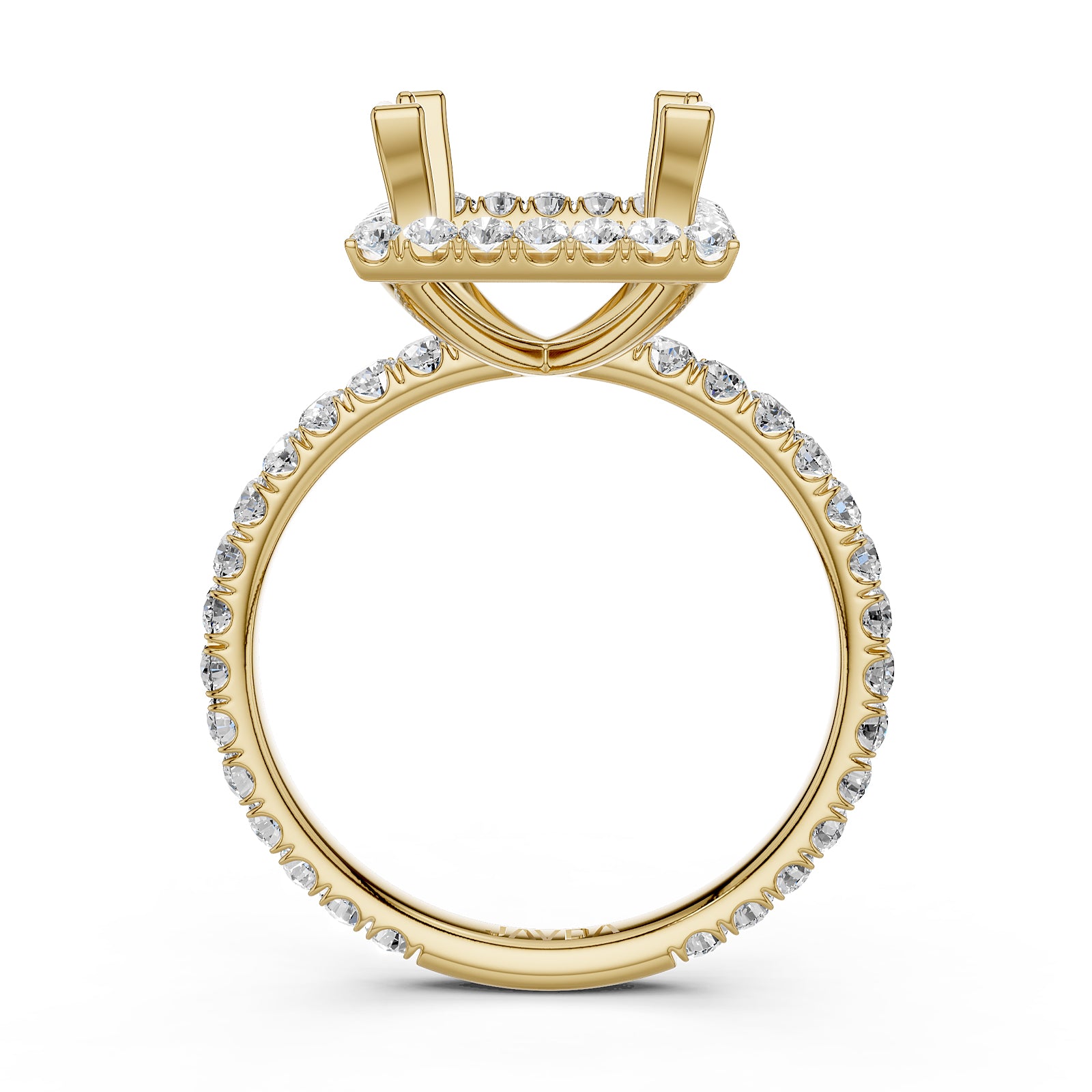 French Pave Set Halo Semi Mount Lab Grown Diamond Engagement Ring 0.59Ct.