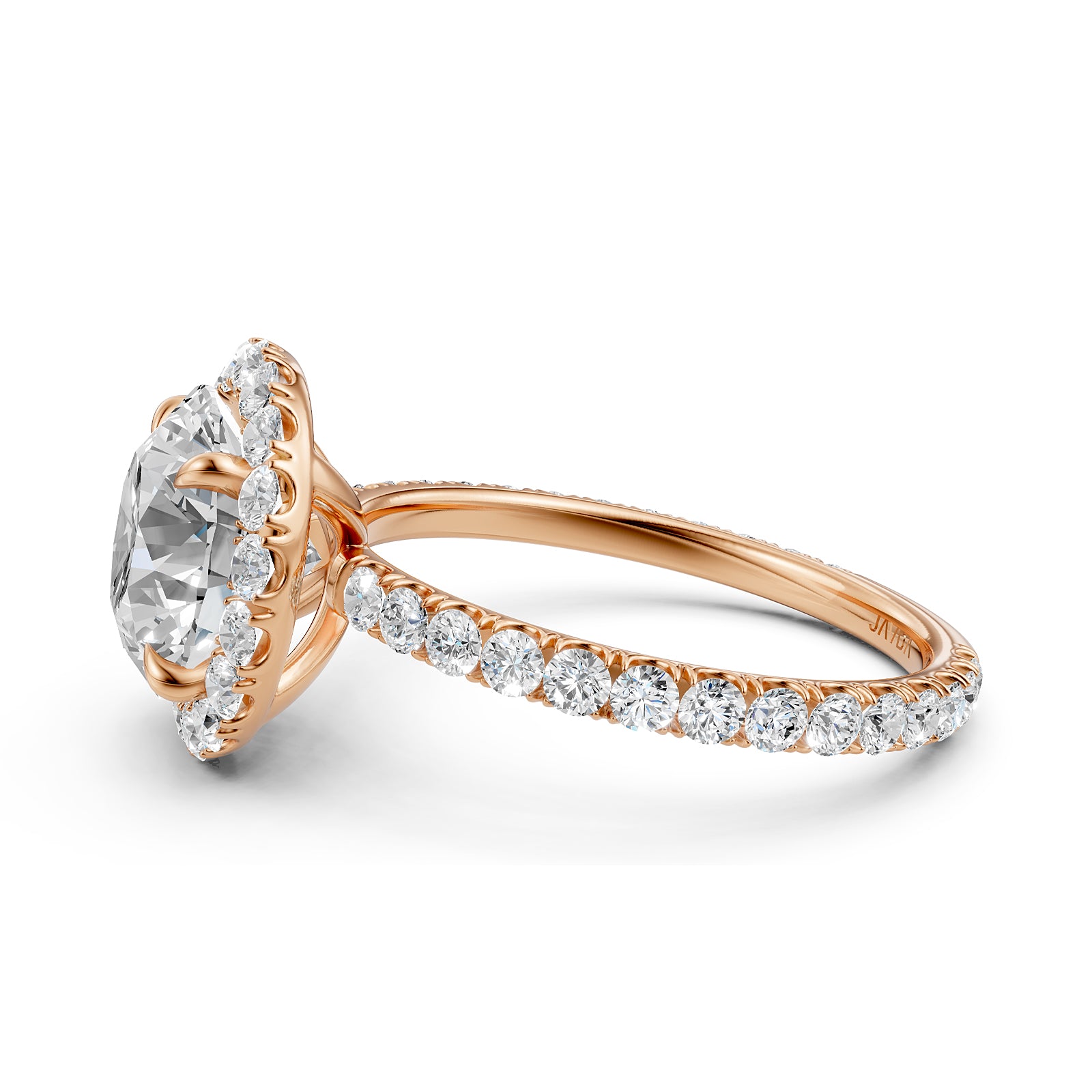 French Pave Set Halo Lab Grown Diamond Engagement Ring 2.59 Ctw.