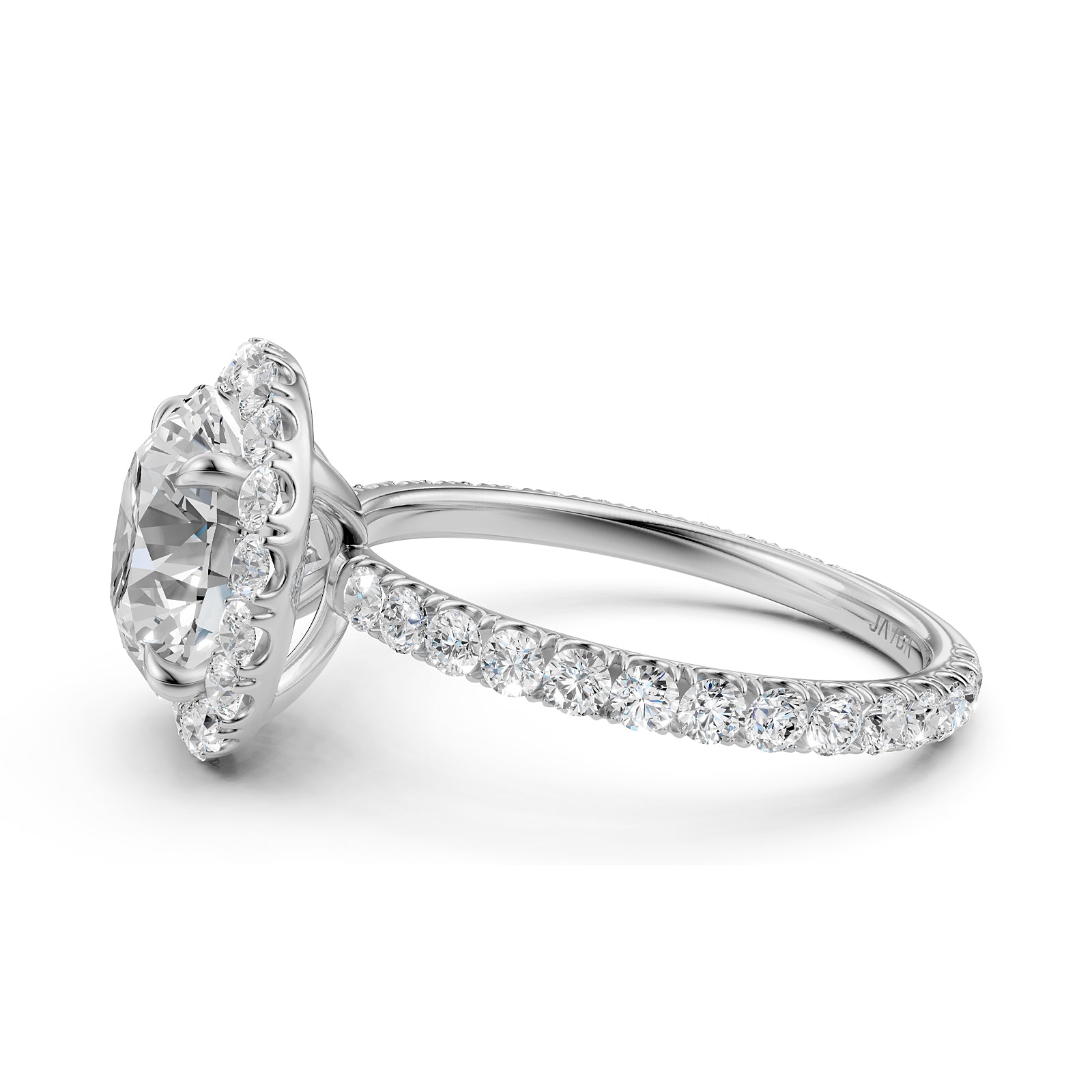 French U Cut Pave Set Round Halo Lab Grown Diamond Engagement Ring