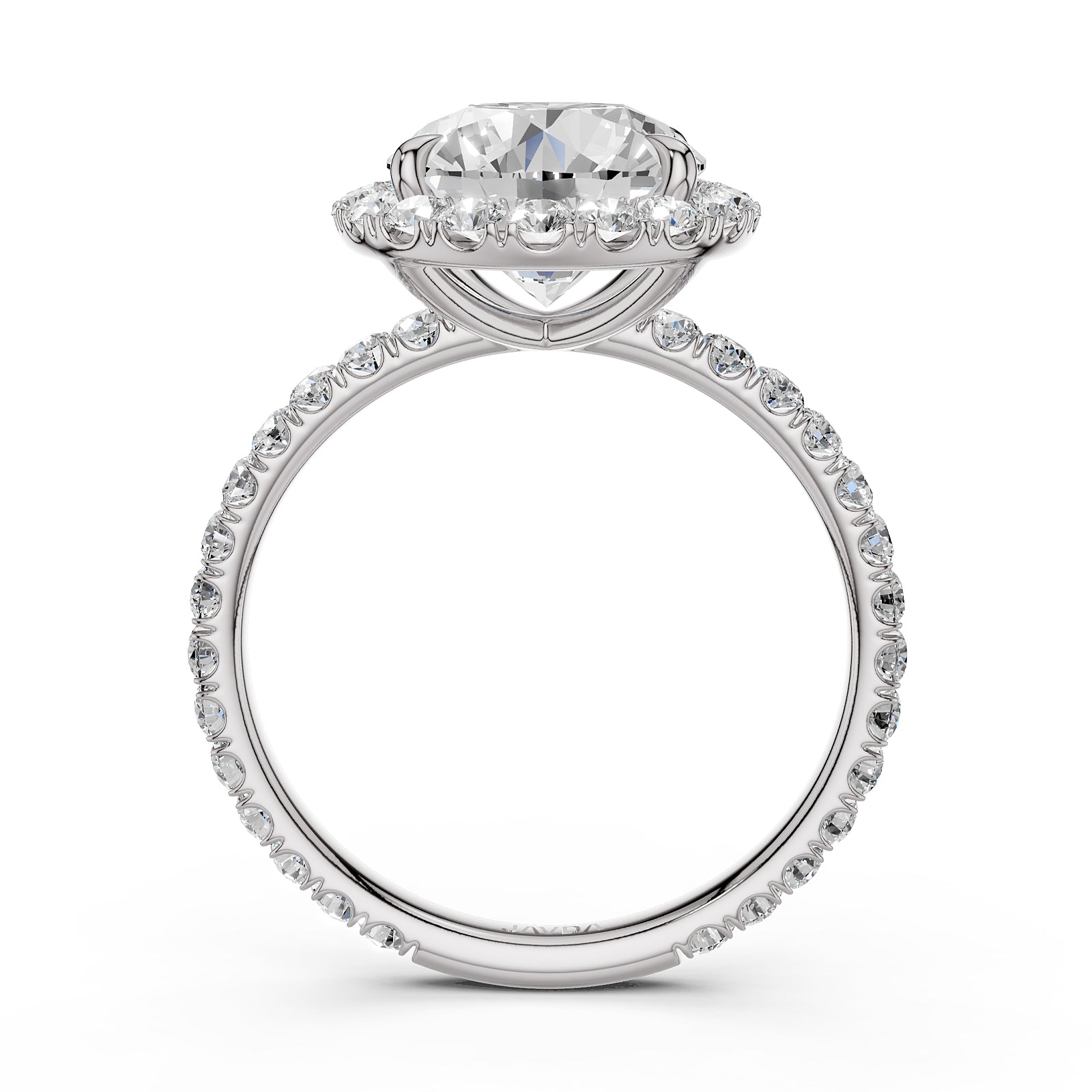 French U Cut Pave Set Round Halo Lab Grown Diamond Engagement Ring