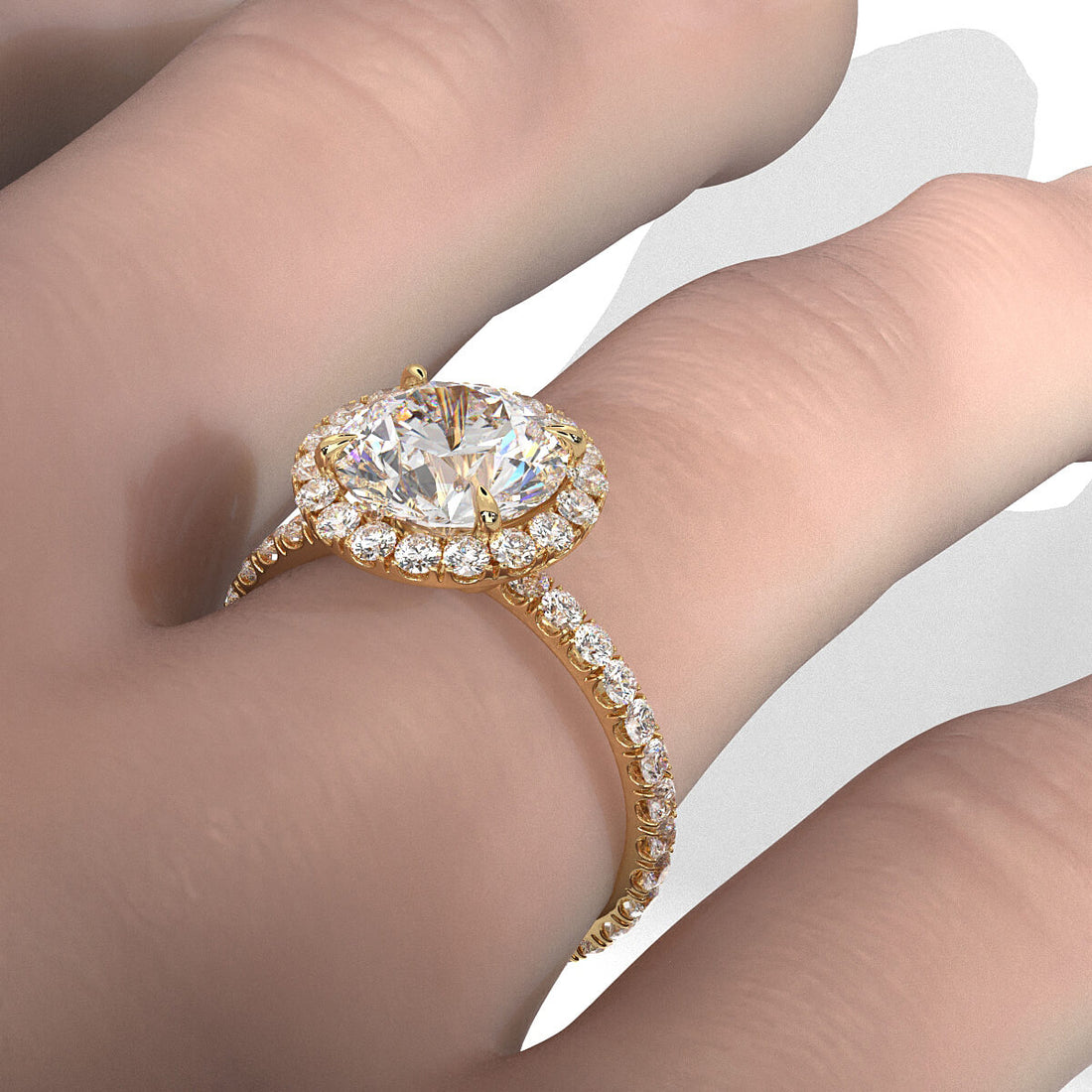 French U Cut Pave Set Round Halo Lab Grown Diamond Engagement Ring