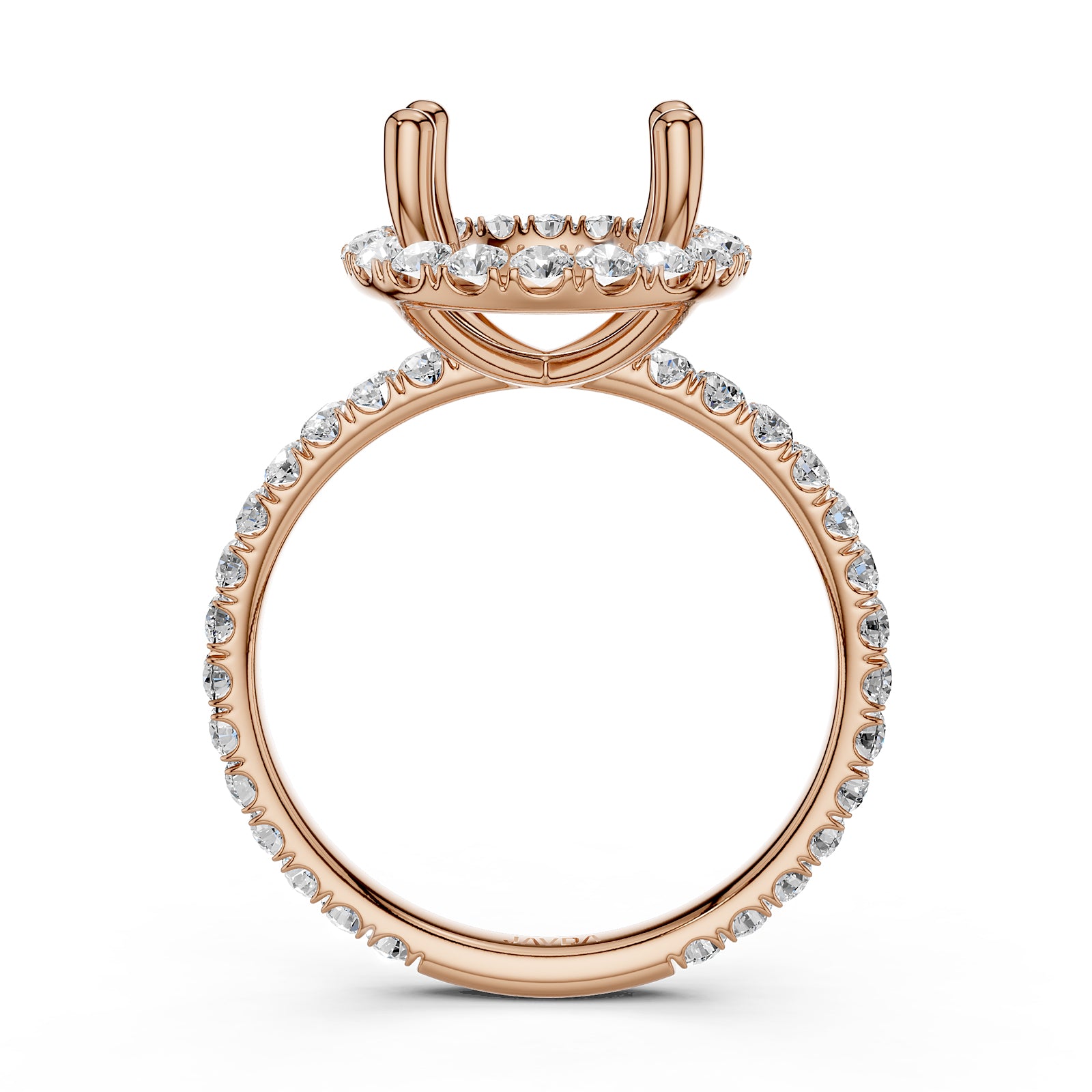 French Pave Set Halo Semi Mount Lab Grown Diamond Engagement Ring 0.59Ct.