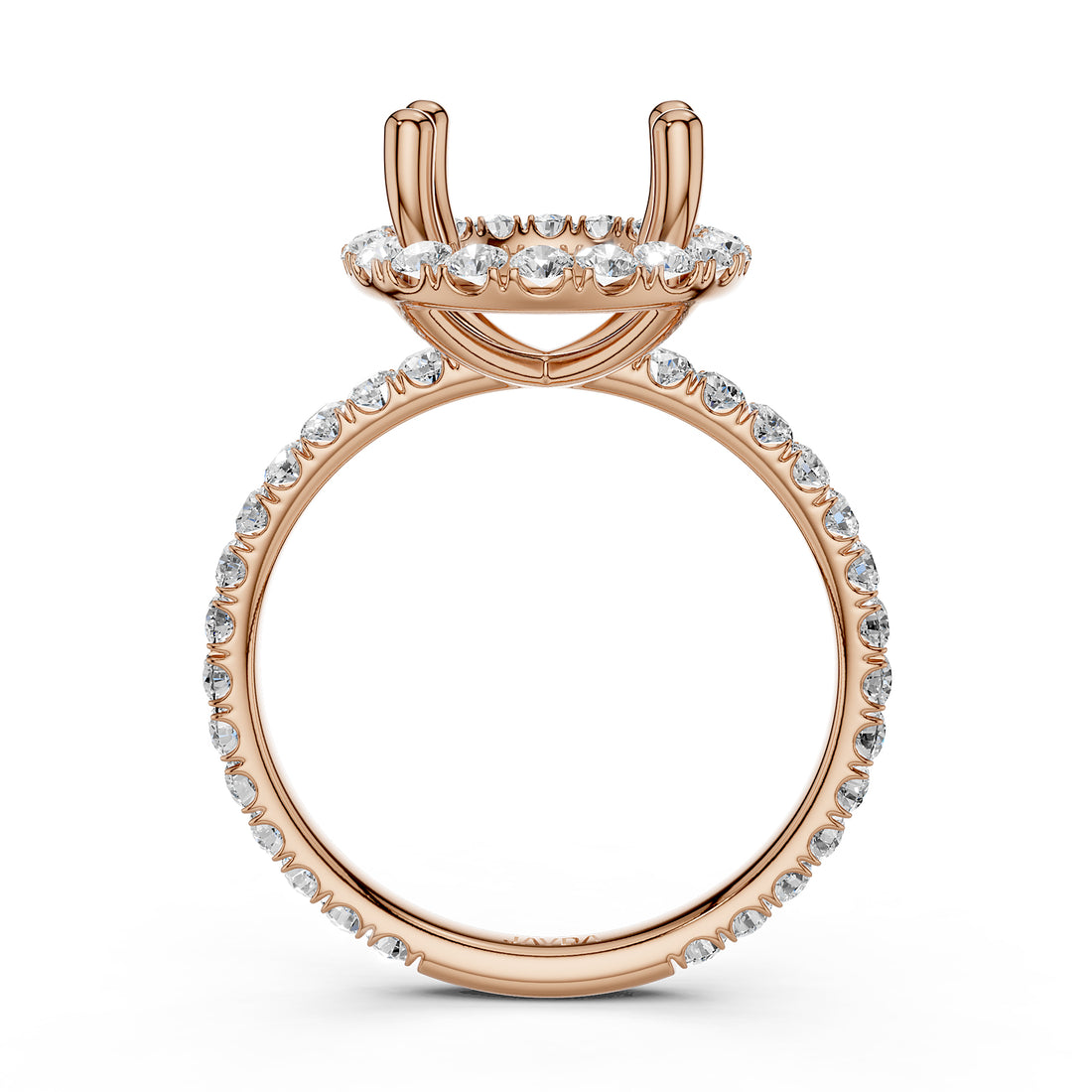 French Pave Set Halo Semi Mount Lab Grown Diamond Engagement Ring 0.59Ct.