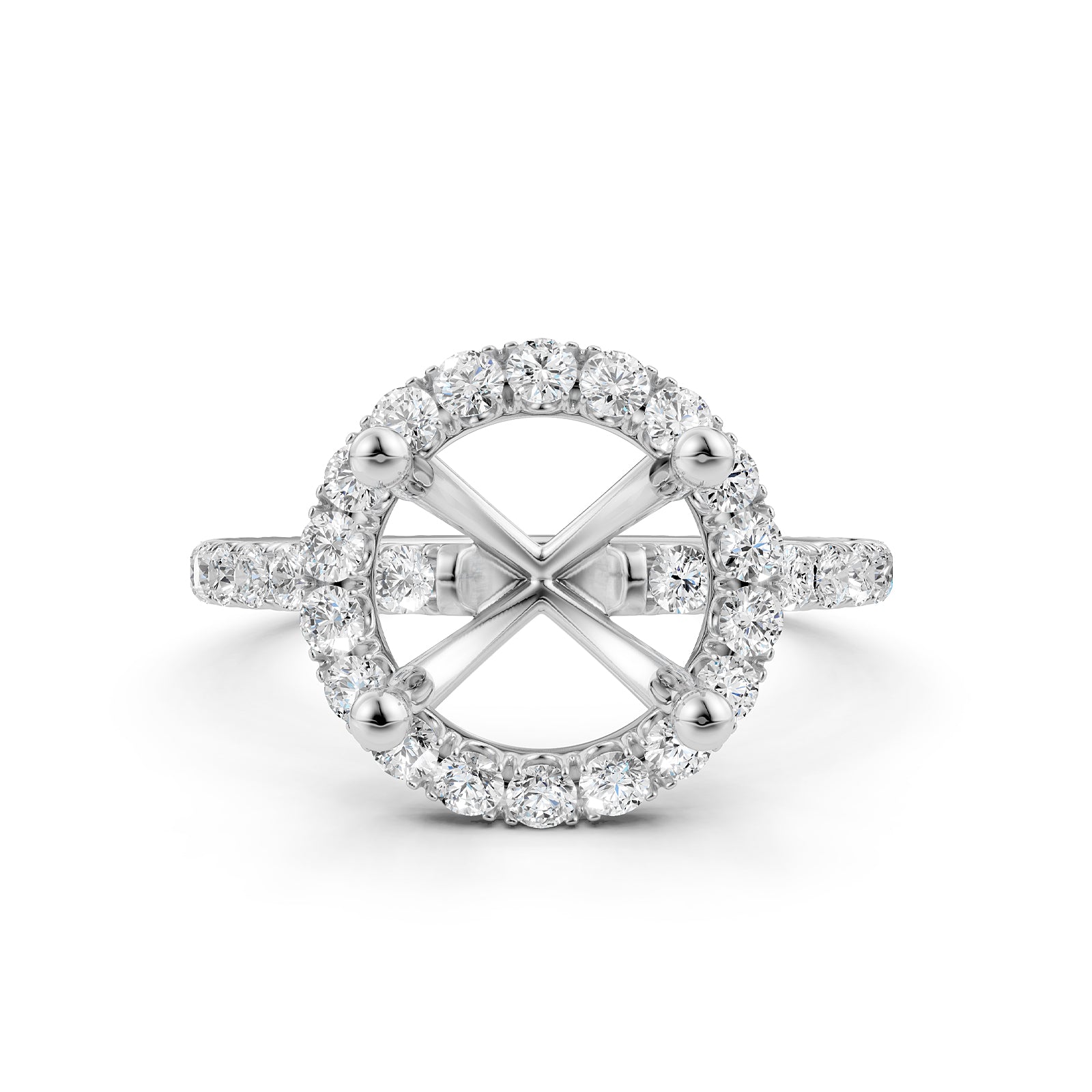 French Pave Set Halo Semi Mount Lab Grown Diamond Engagement Ring 0.59Ct.