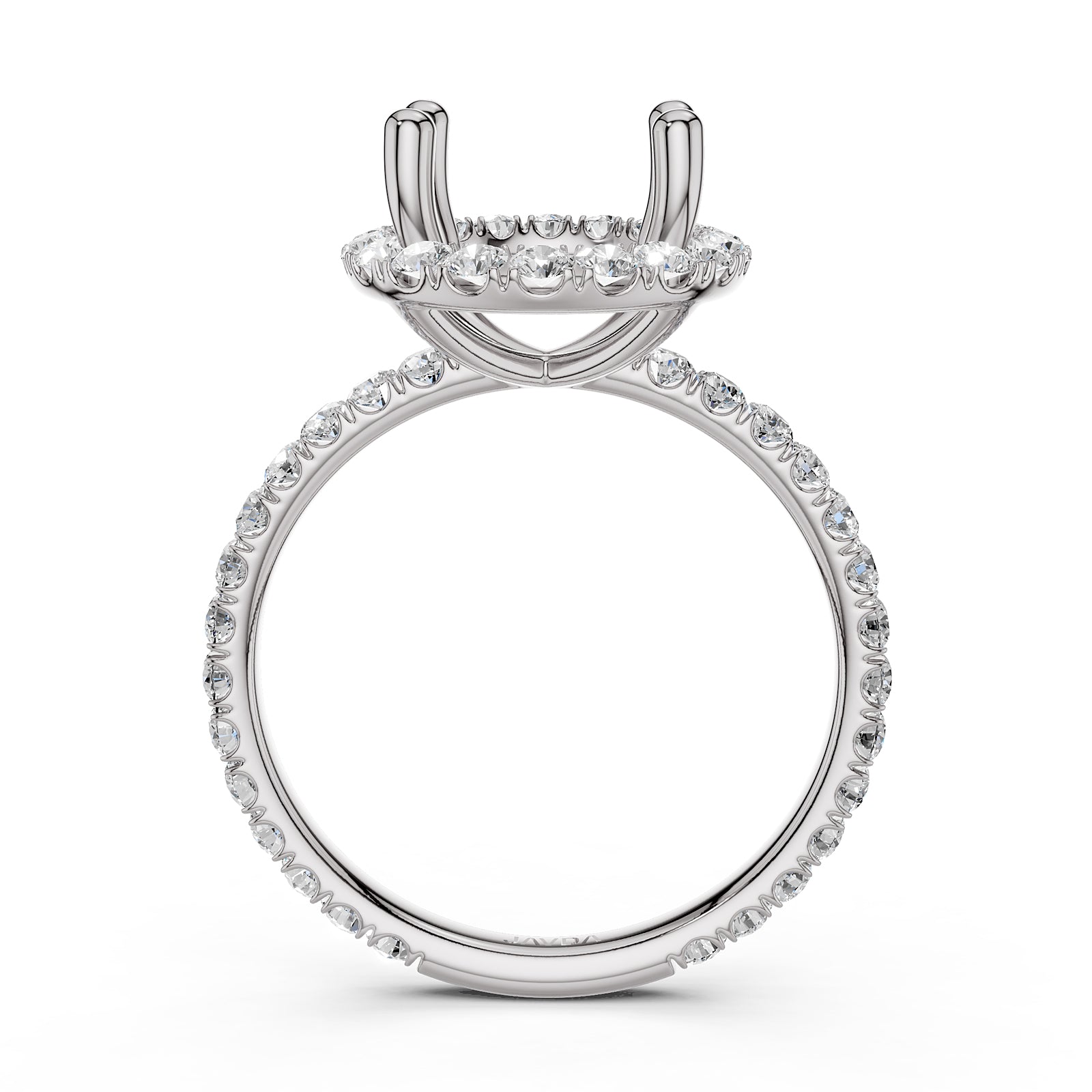 French Pave Set Halo Semi Mount Lab Grown Diamond Engagement Ring 0.59Ct.