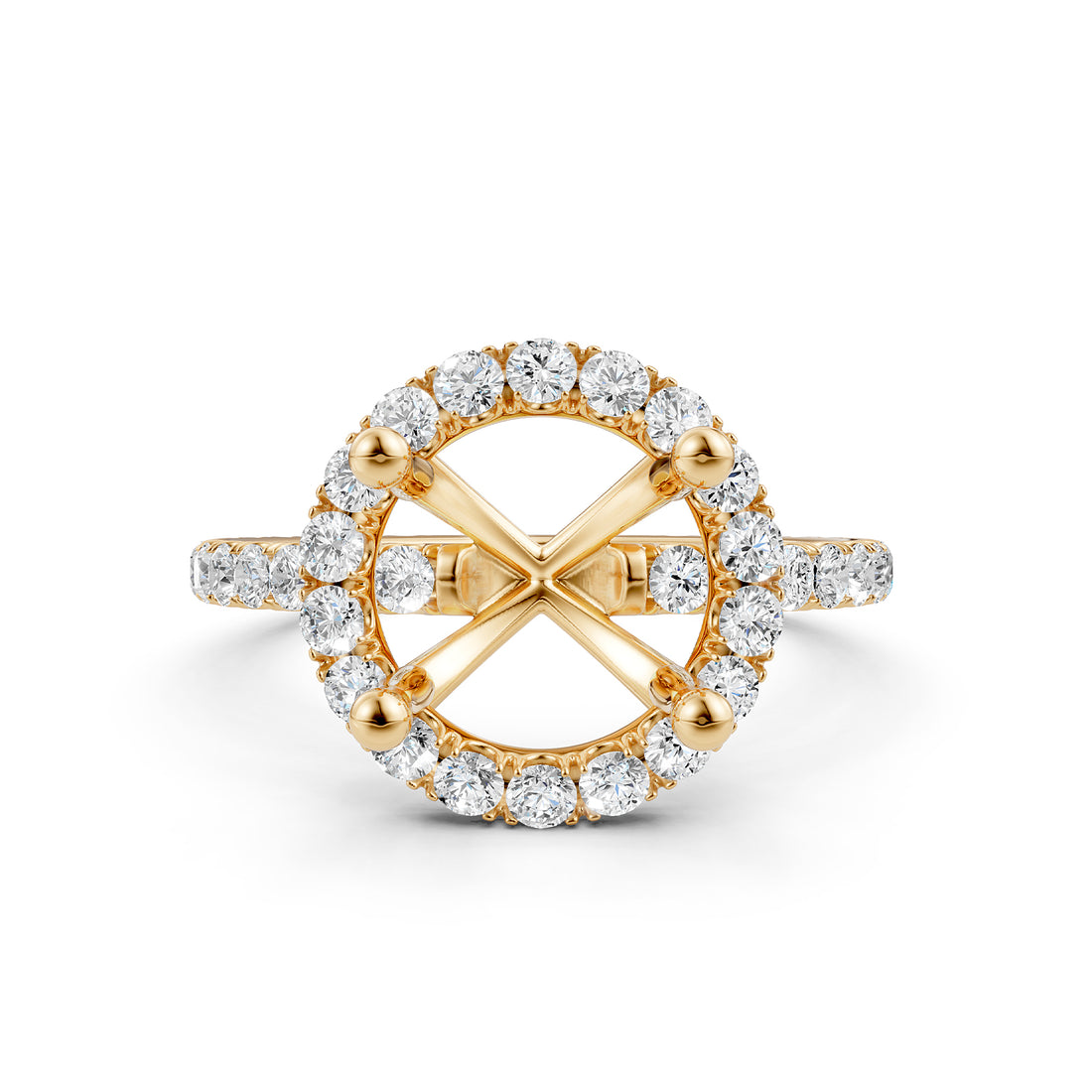 French Pave Set Halo Semi Mount Lab Grown Diamond Engagement Ring 0.59Ct.