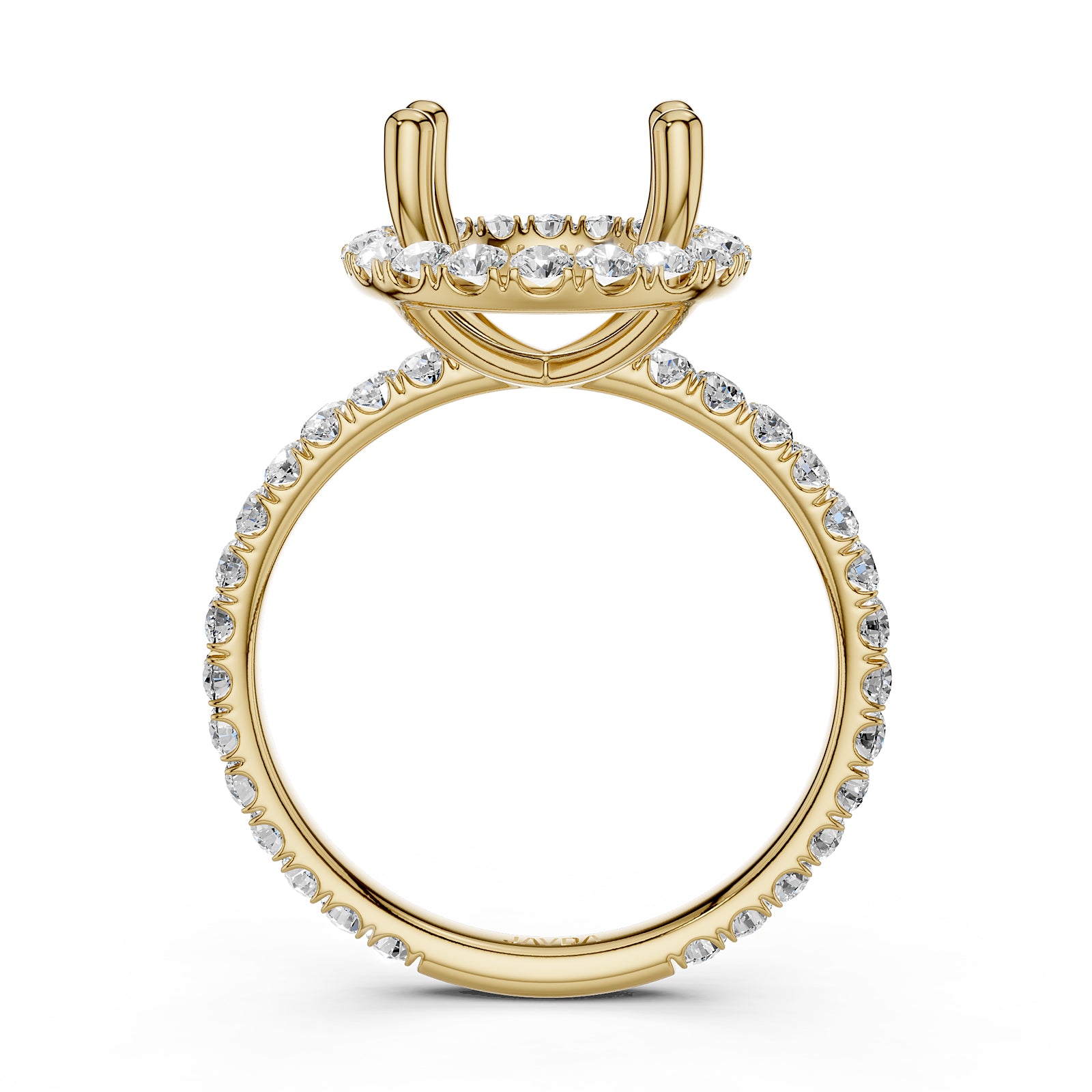 French Pave Set Halo Semi Mount Lab Grown Diamond Engagement Ring 0.59Ct.