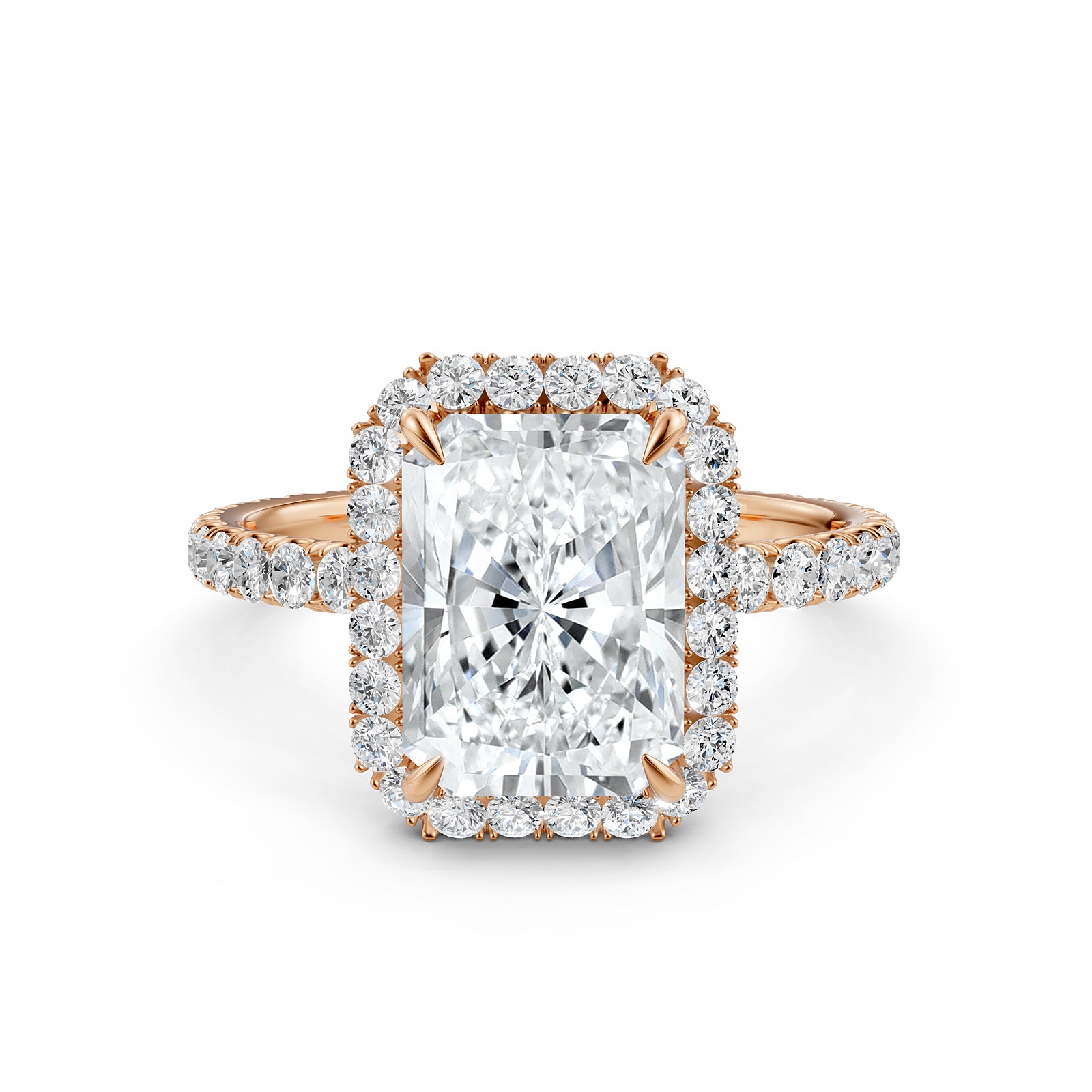French Pave Set Halo Lab Grown Diamond Engagement Ring 2.59 Ctw.